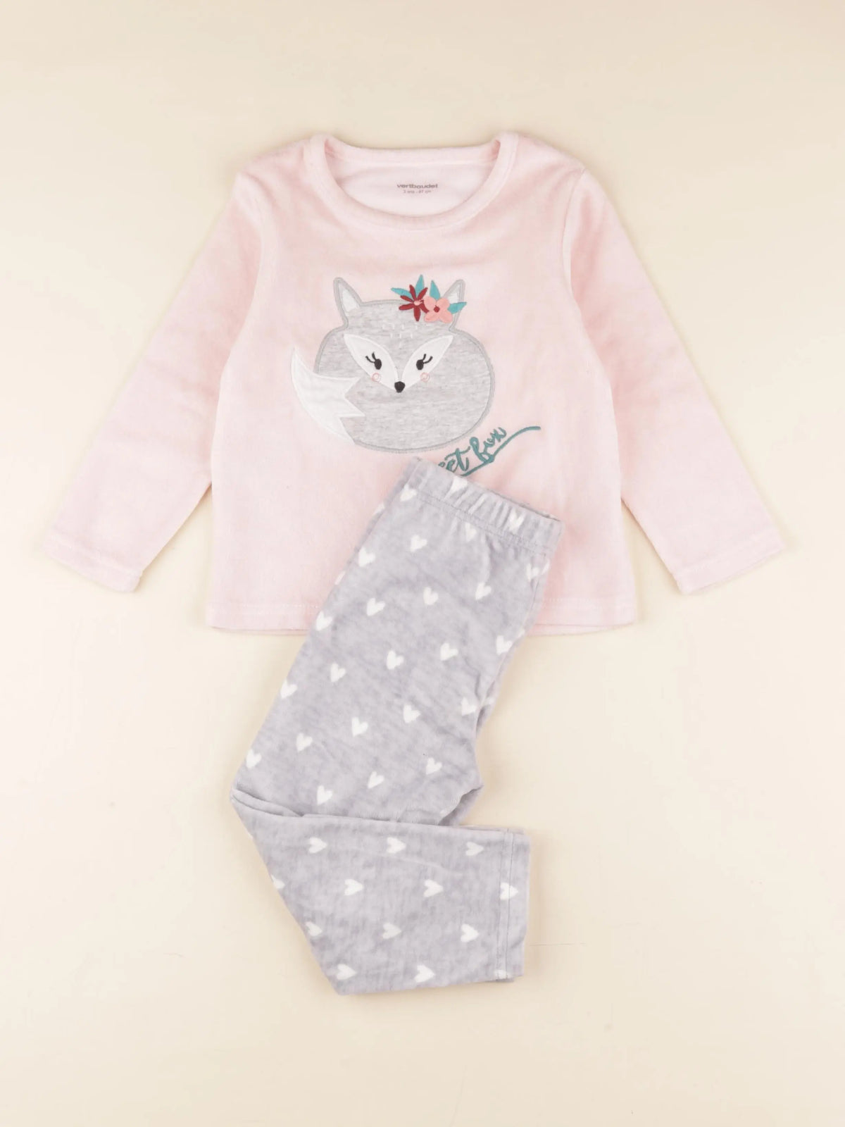 Vertbaudet - pyjama velours rose, gris - 3 ans