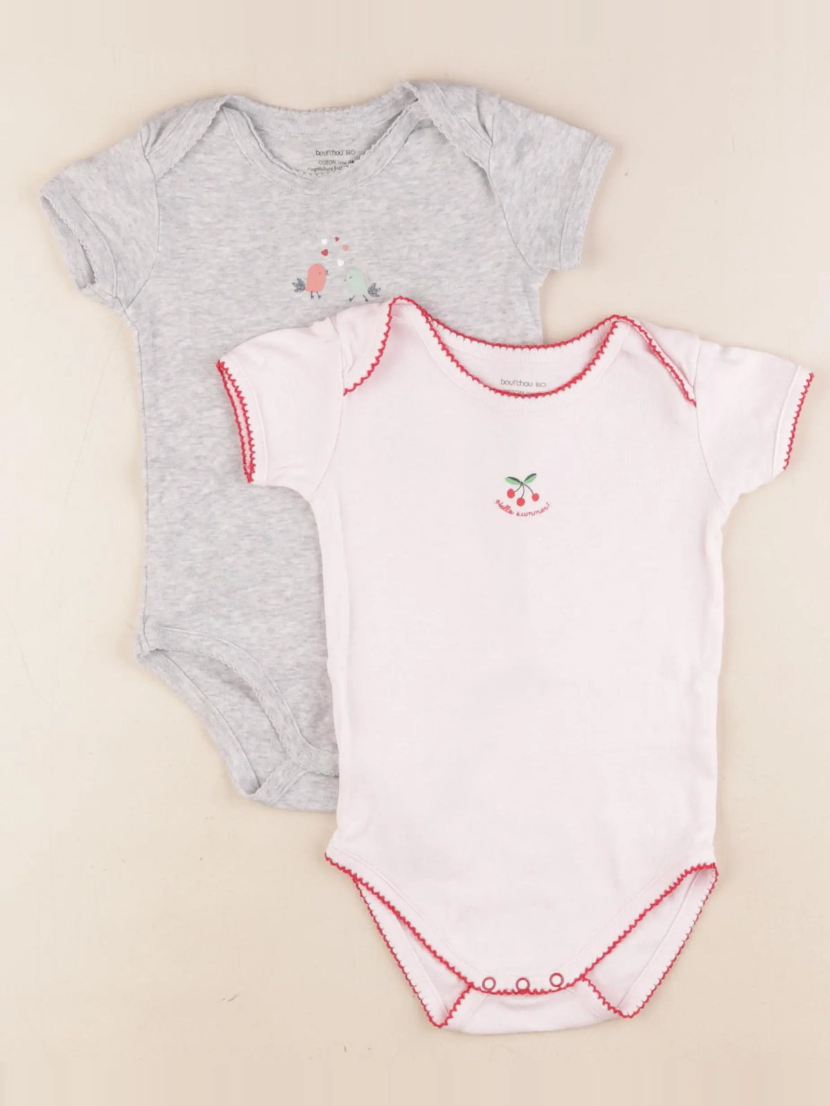 Boutchou - lot de 2 bodies en coton gris, rose - 18 mois