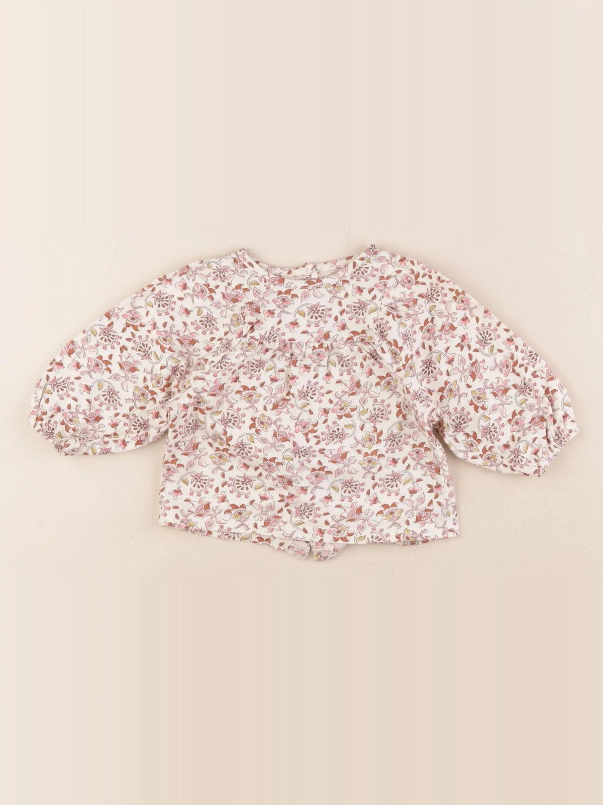 Vertbaudet - tee-shirt beige, rose - 3 mois