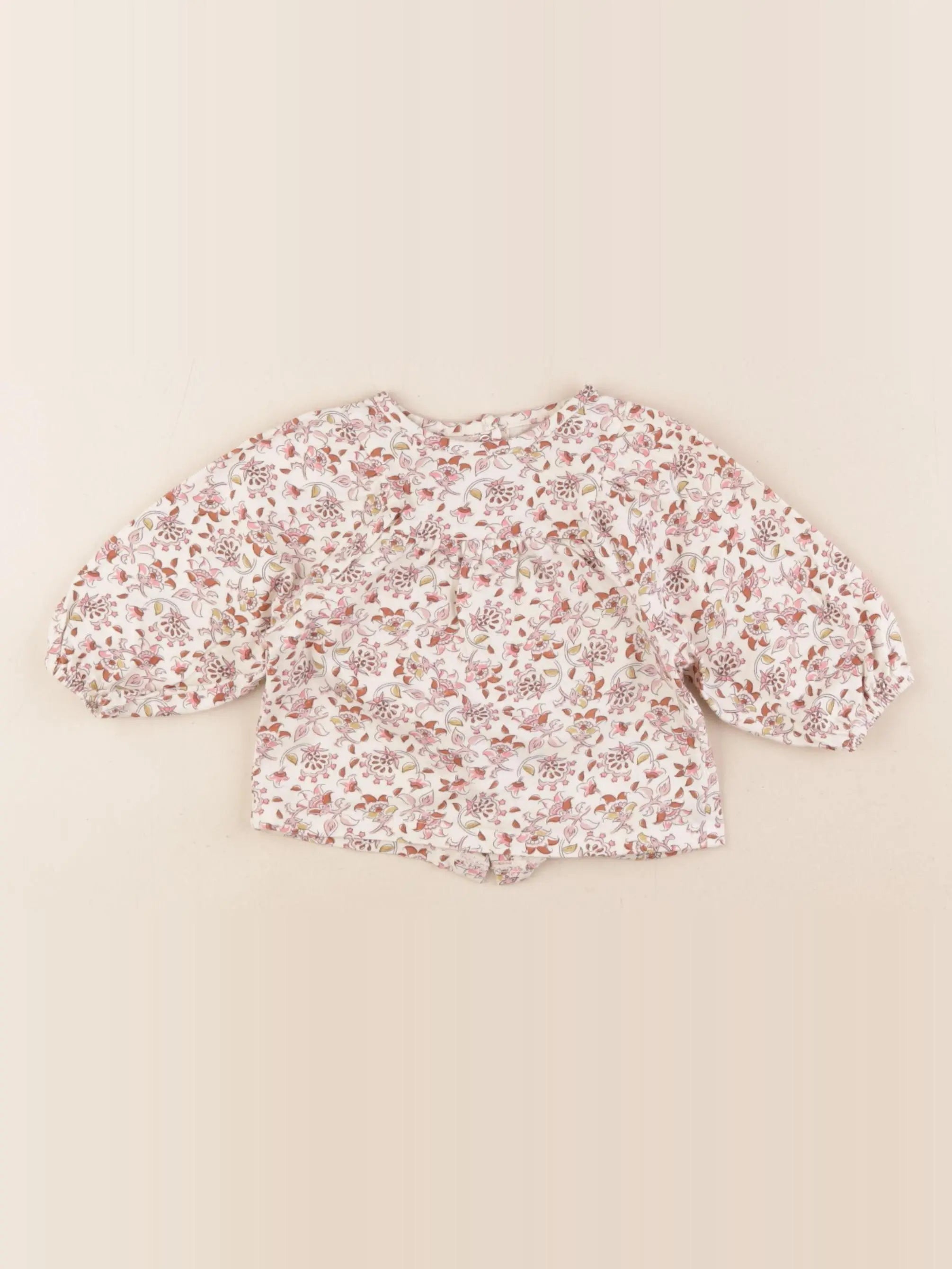 Vertbaudet - tee-shirt beige, rose - 3 mois