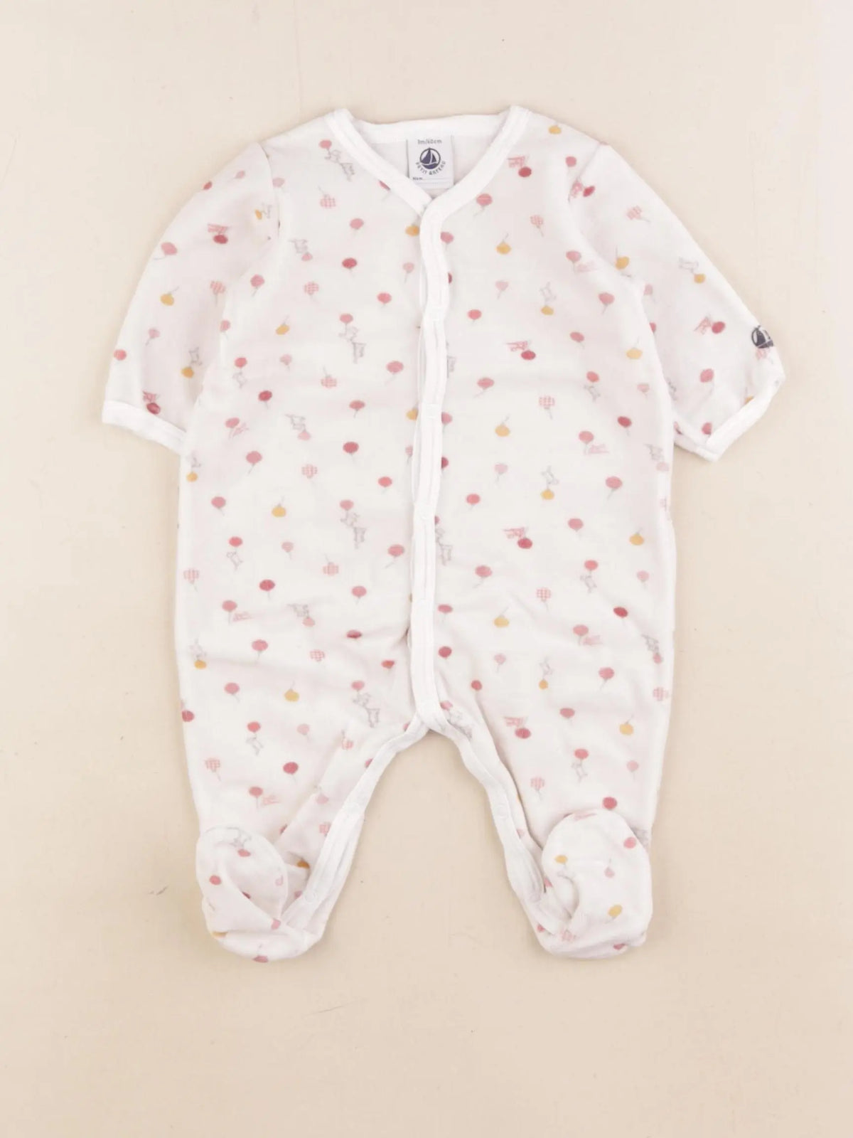 Petit Bateau - pyjama velours blanc, rose - 3 mois