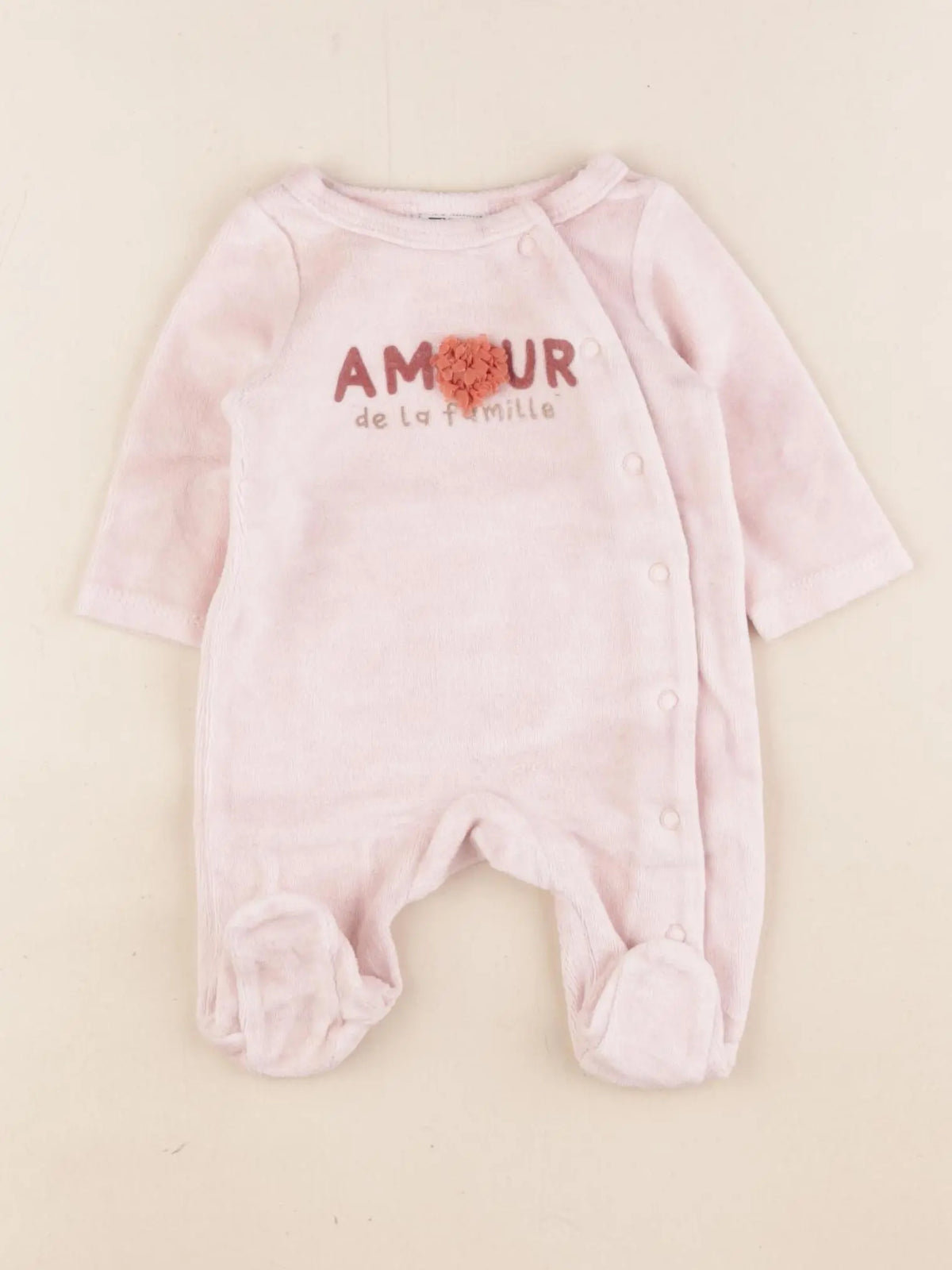 Tape à l'oeil - pyjama velours rose - 0 mois