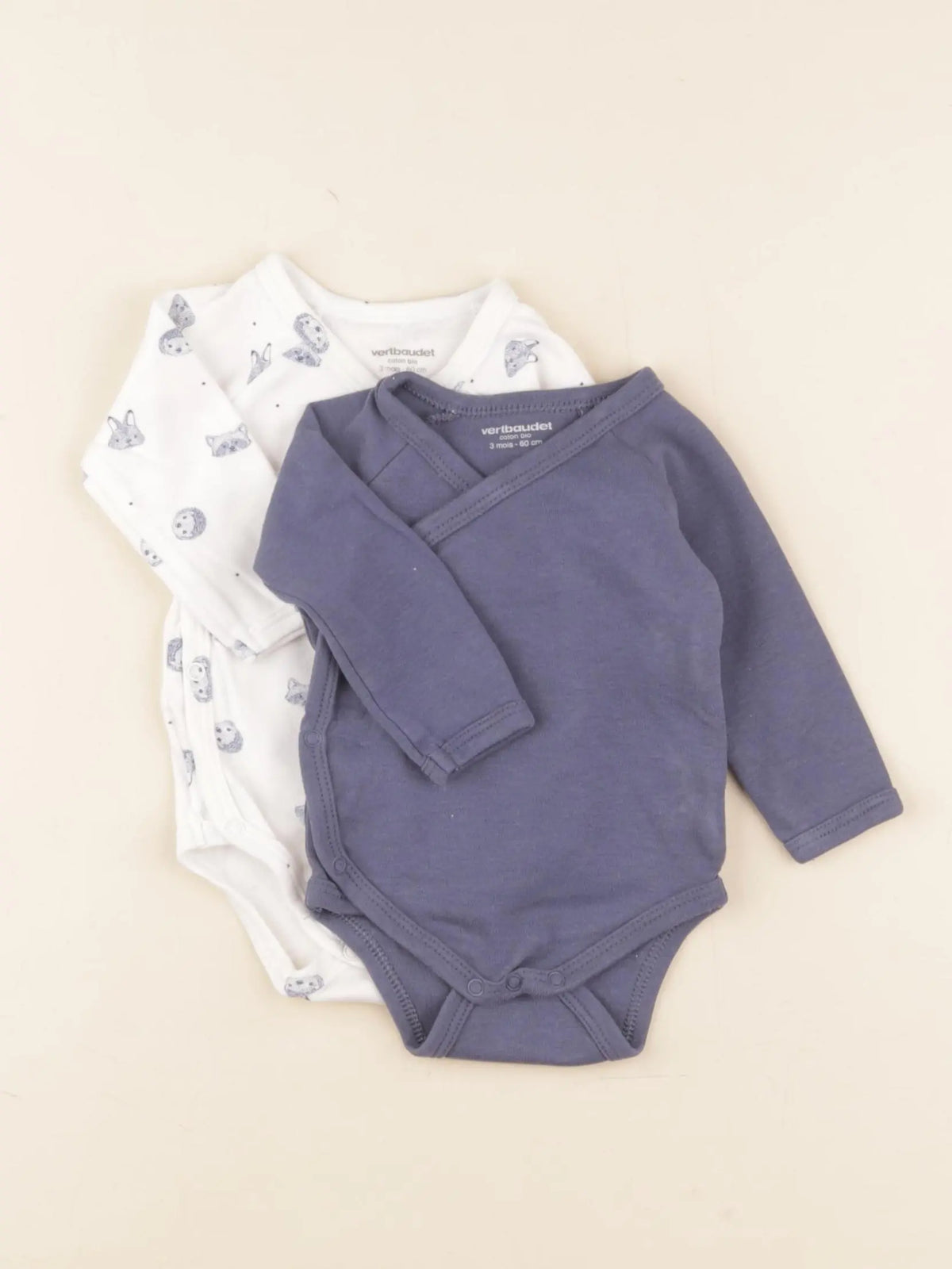 Vertbaudet - lot de 2 bodies en coton blanc, bleu - 3 mois