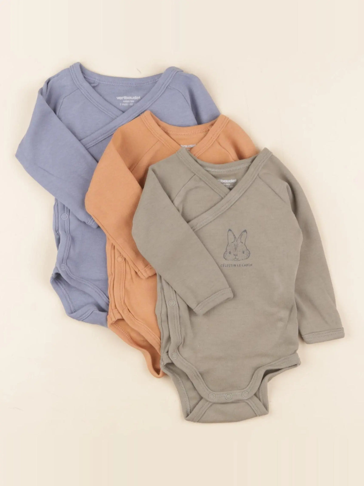 Vertbaudet - lot de 3 bodies en coton multicolore - 3 mois