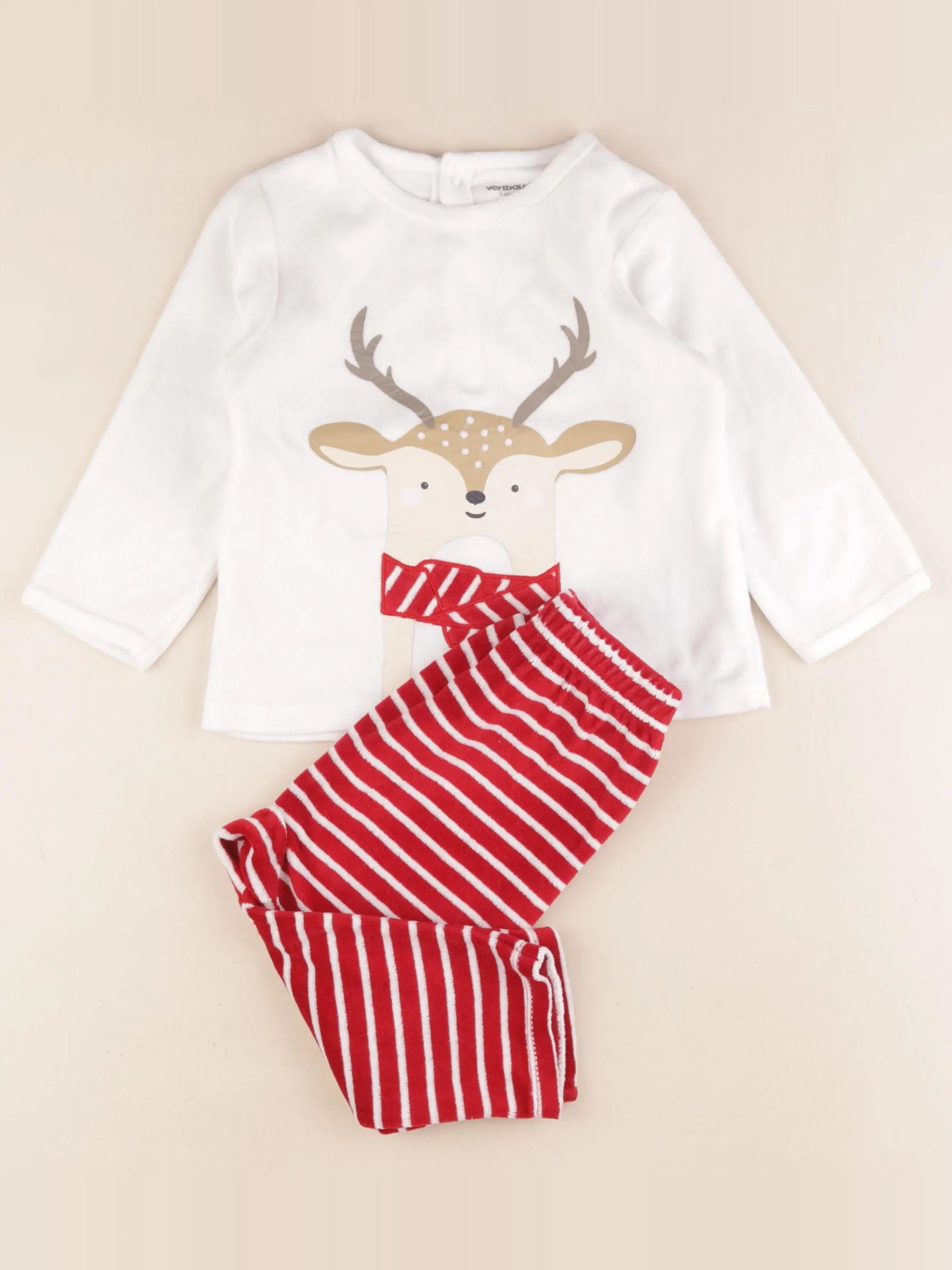 Vertbaudet - pyjama velours blanc, rouge - 2 ans