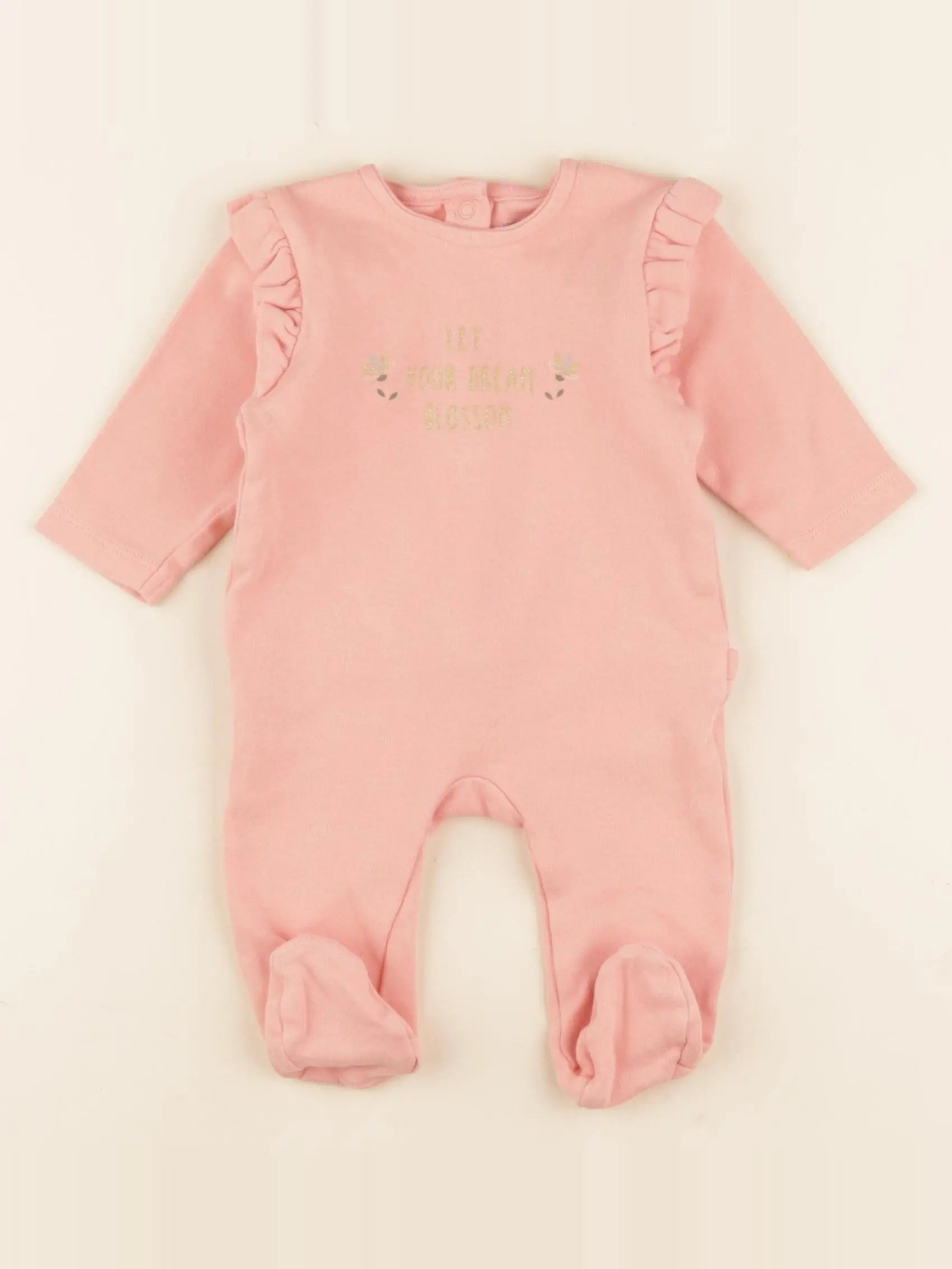 Vertbaudet - pyjama coton rose, or - 3 mois