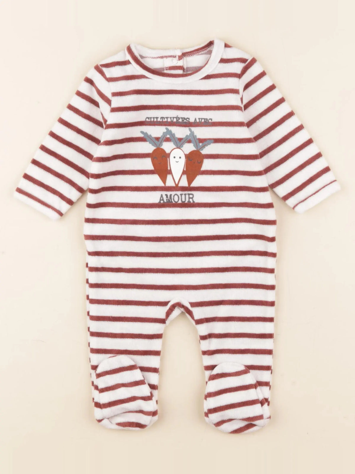 Vertbaudet - pyjama velours marron, blanc - 3 mois