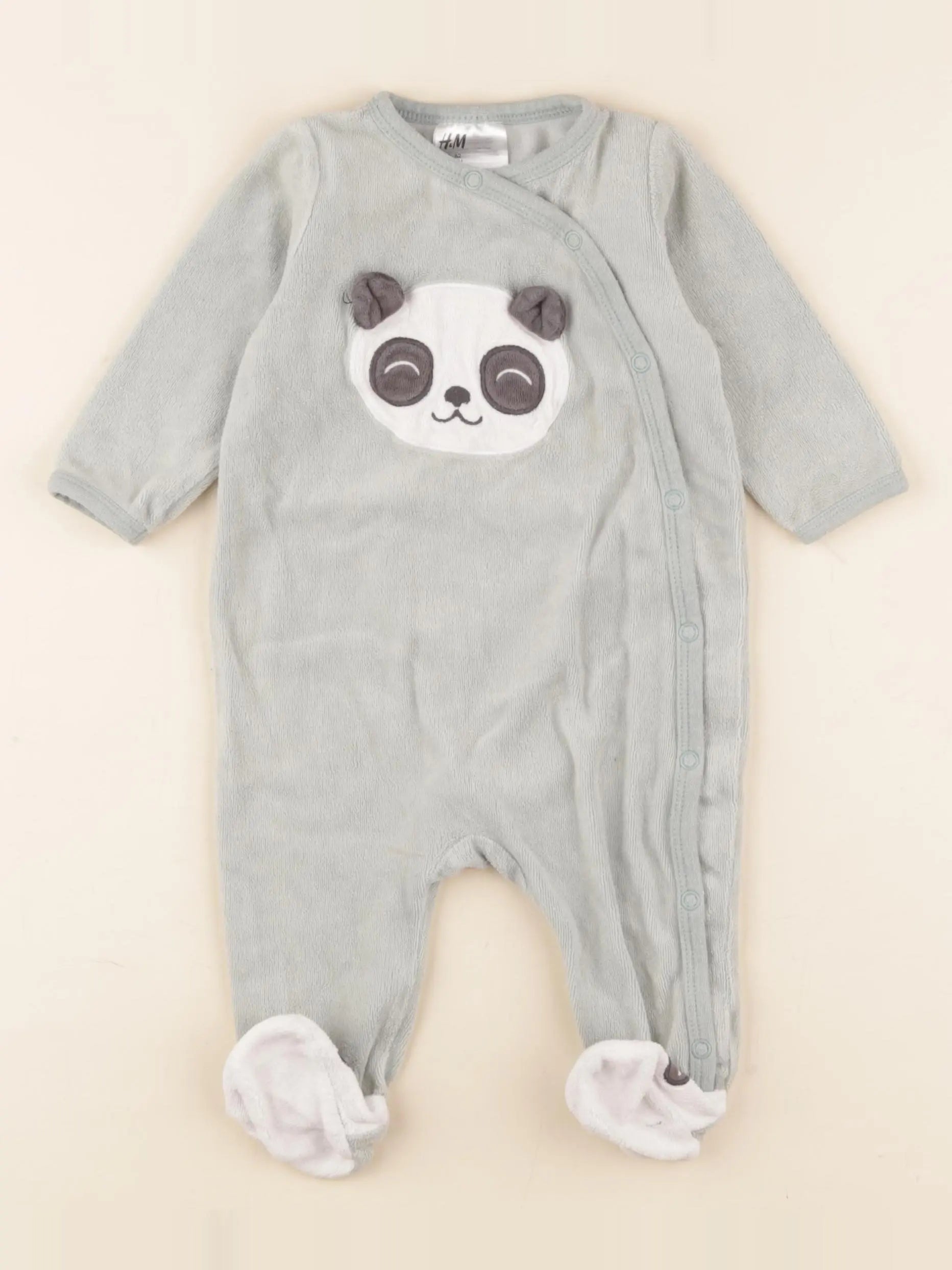 H&M - pyjama velours vert - 2/4 mois