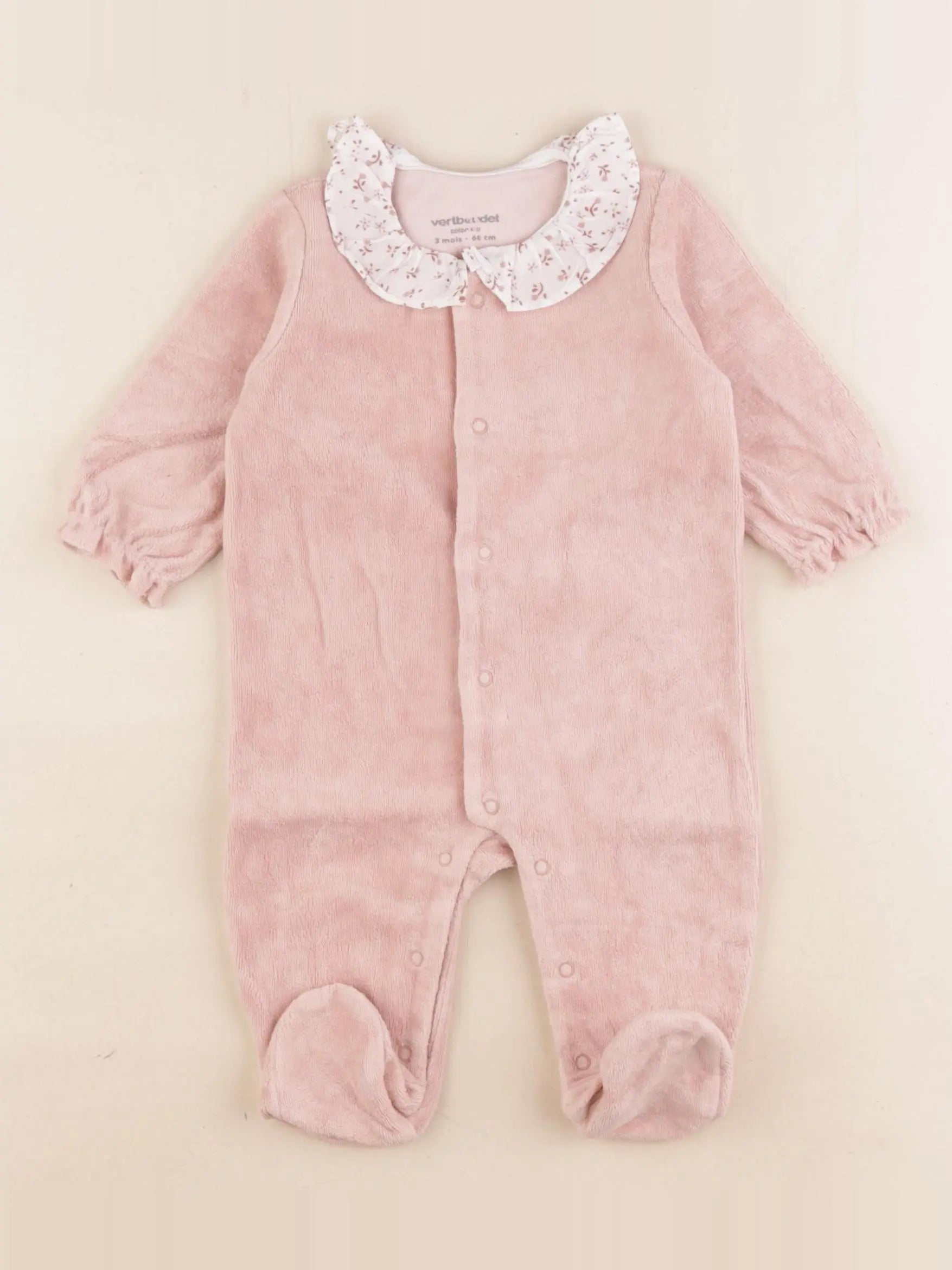 Vertbaudet - pyjama velours rose - 3 mois