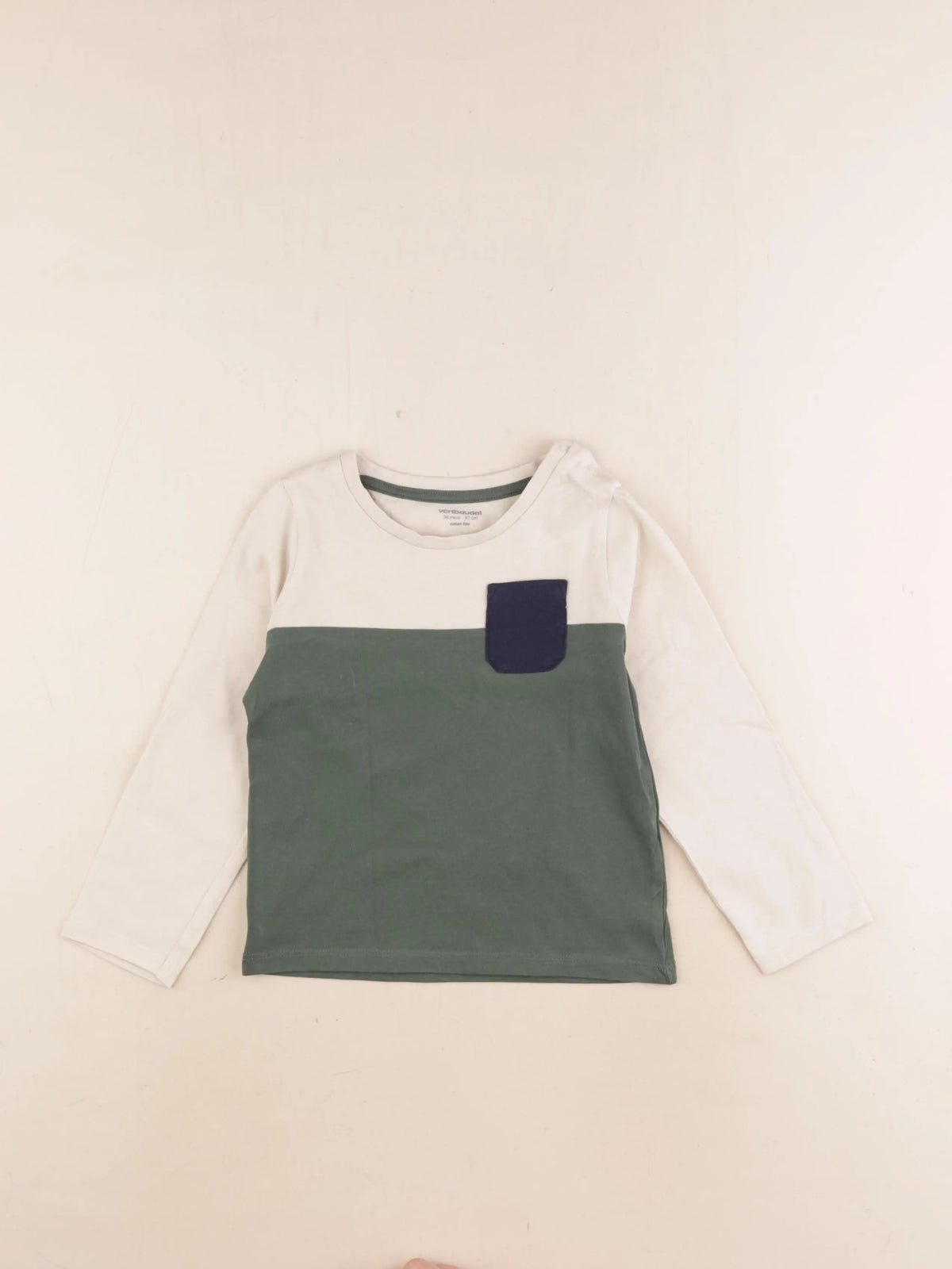 Vertbaudet - tee-shirt vert, beige - 36 mois