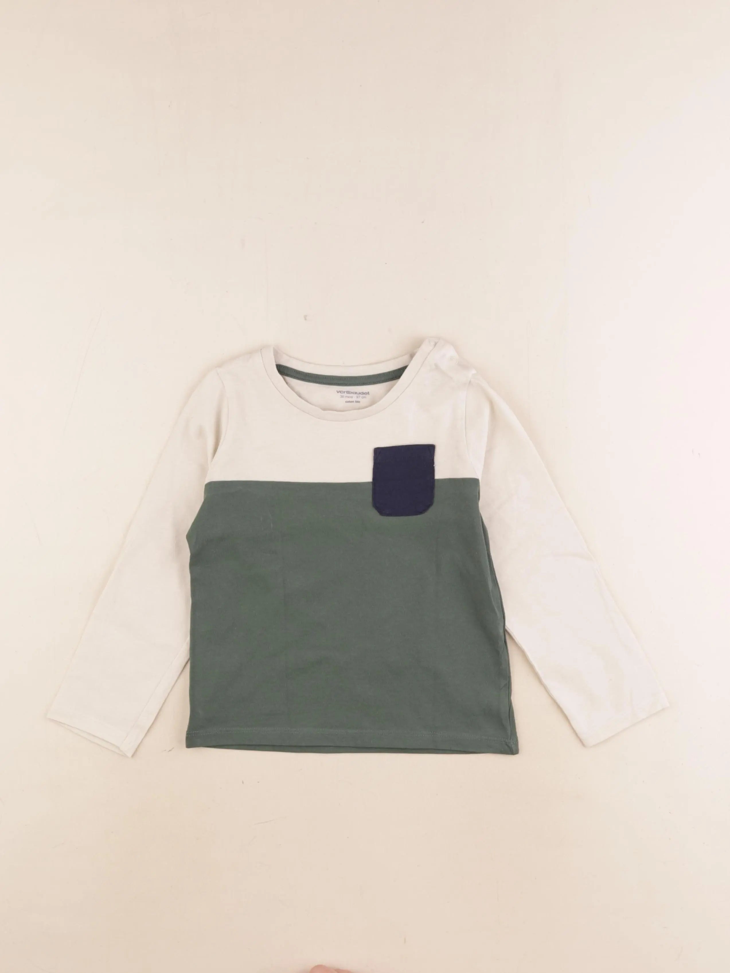 Vertbaudet - tee-shirt vert, beige - 36 mois