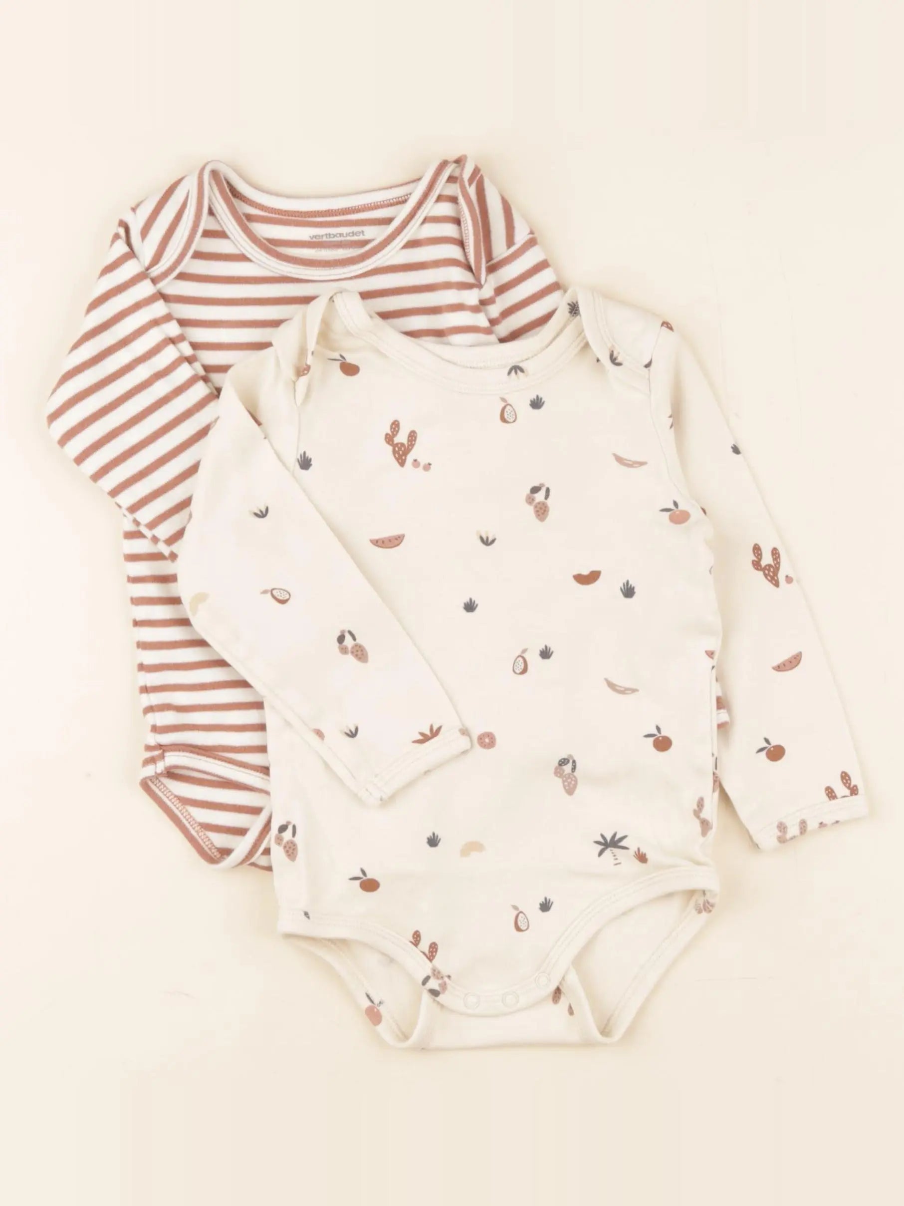 Vertbaudet - lot de 2 bodies en coton marron - 24 mois