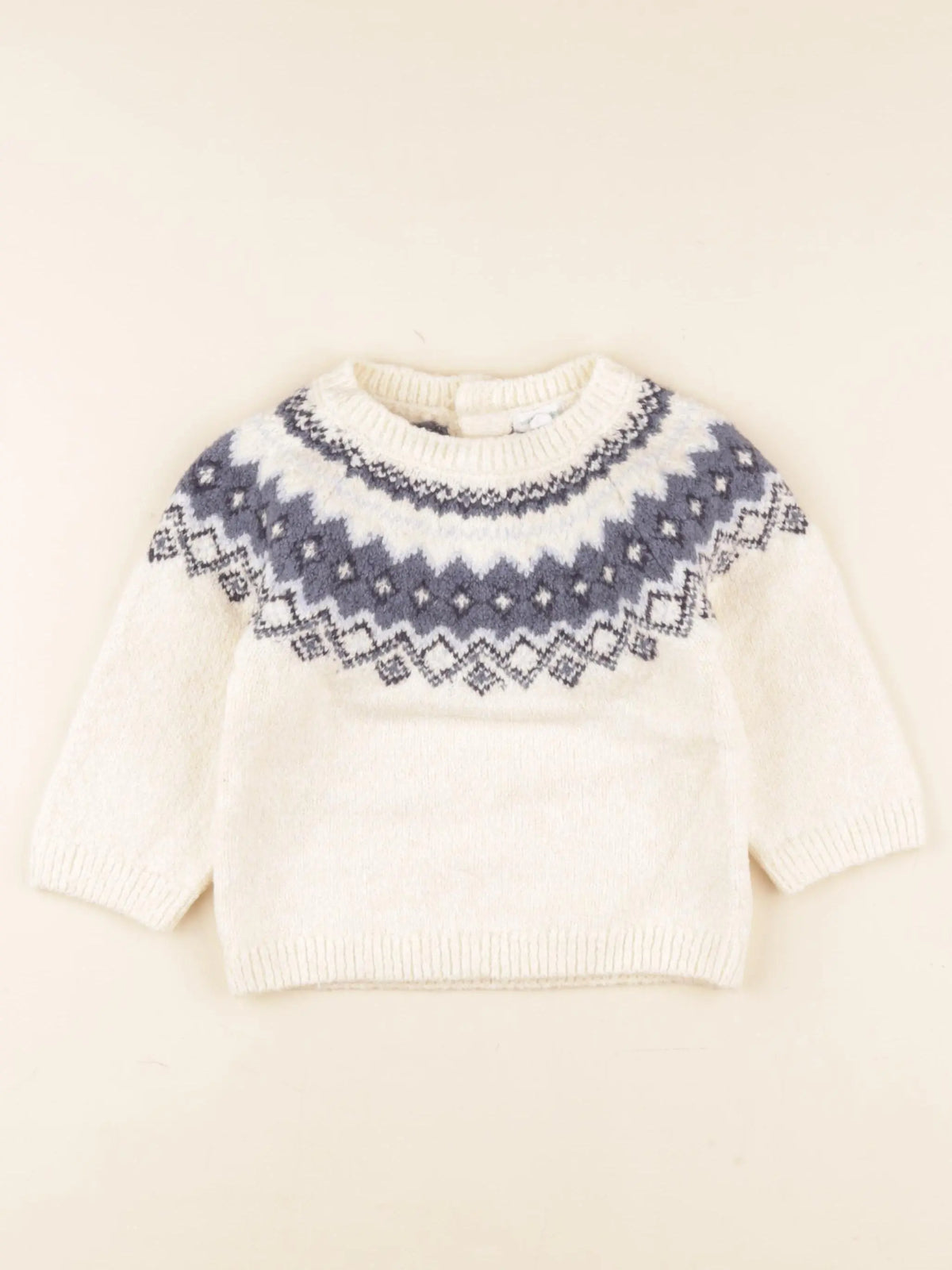 Vertbaudet - pull blanc, bleu - 18 mois