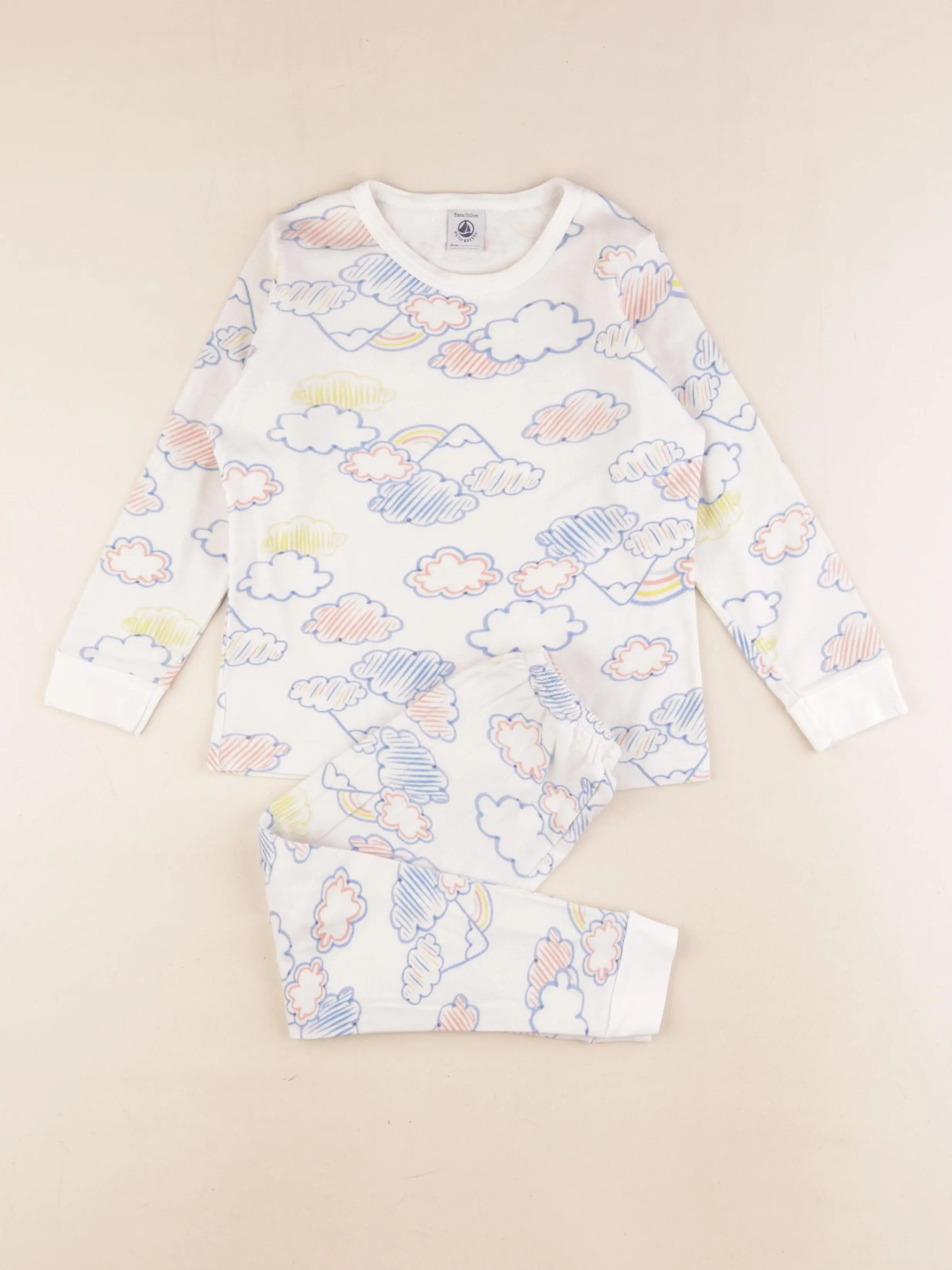 Petit Bateau - pyjama coton rose, blanc - 5 ans