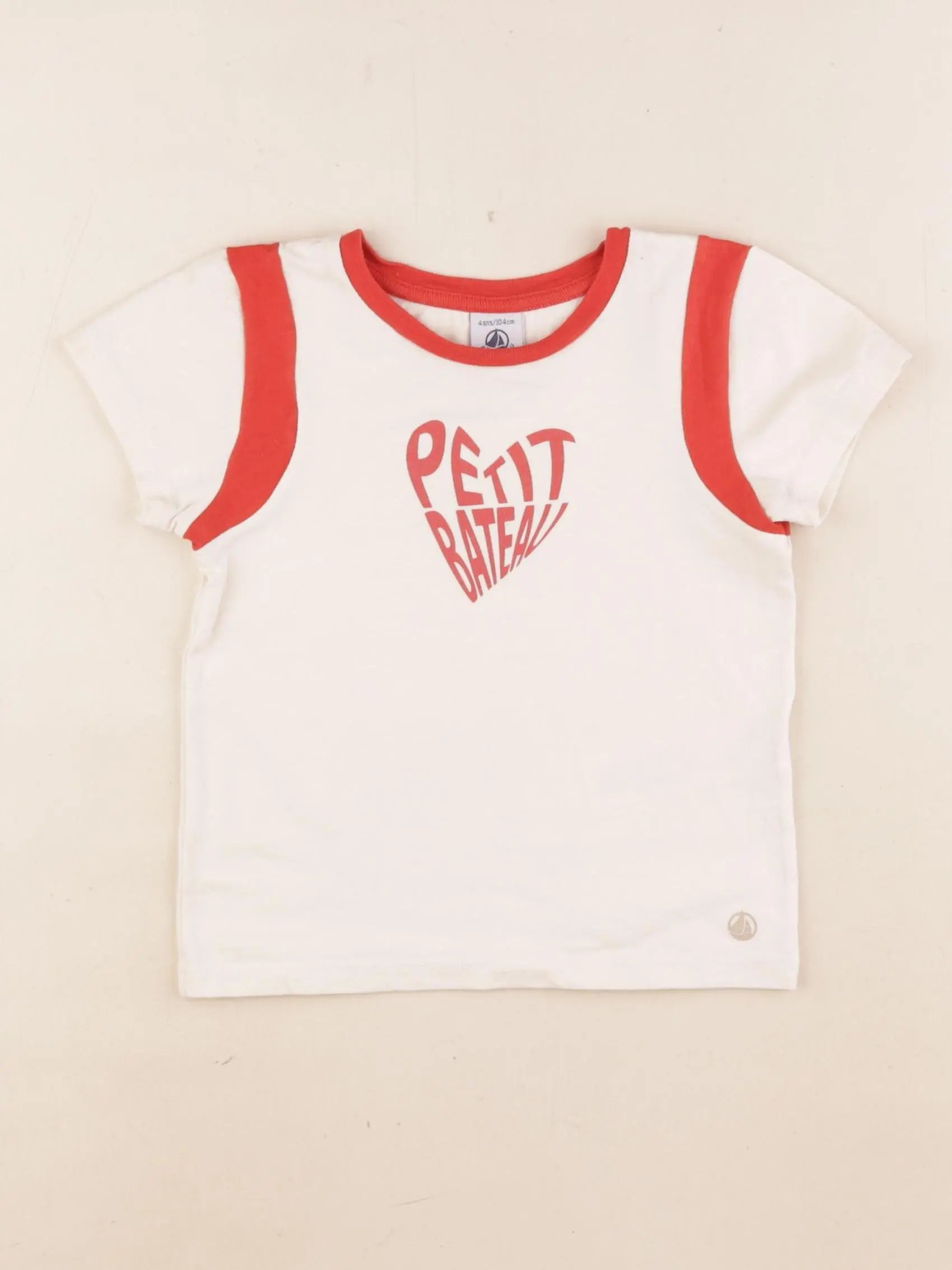 Petit Bateau - tee-shirt blanc, rouge - 4 ans