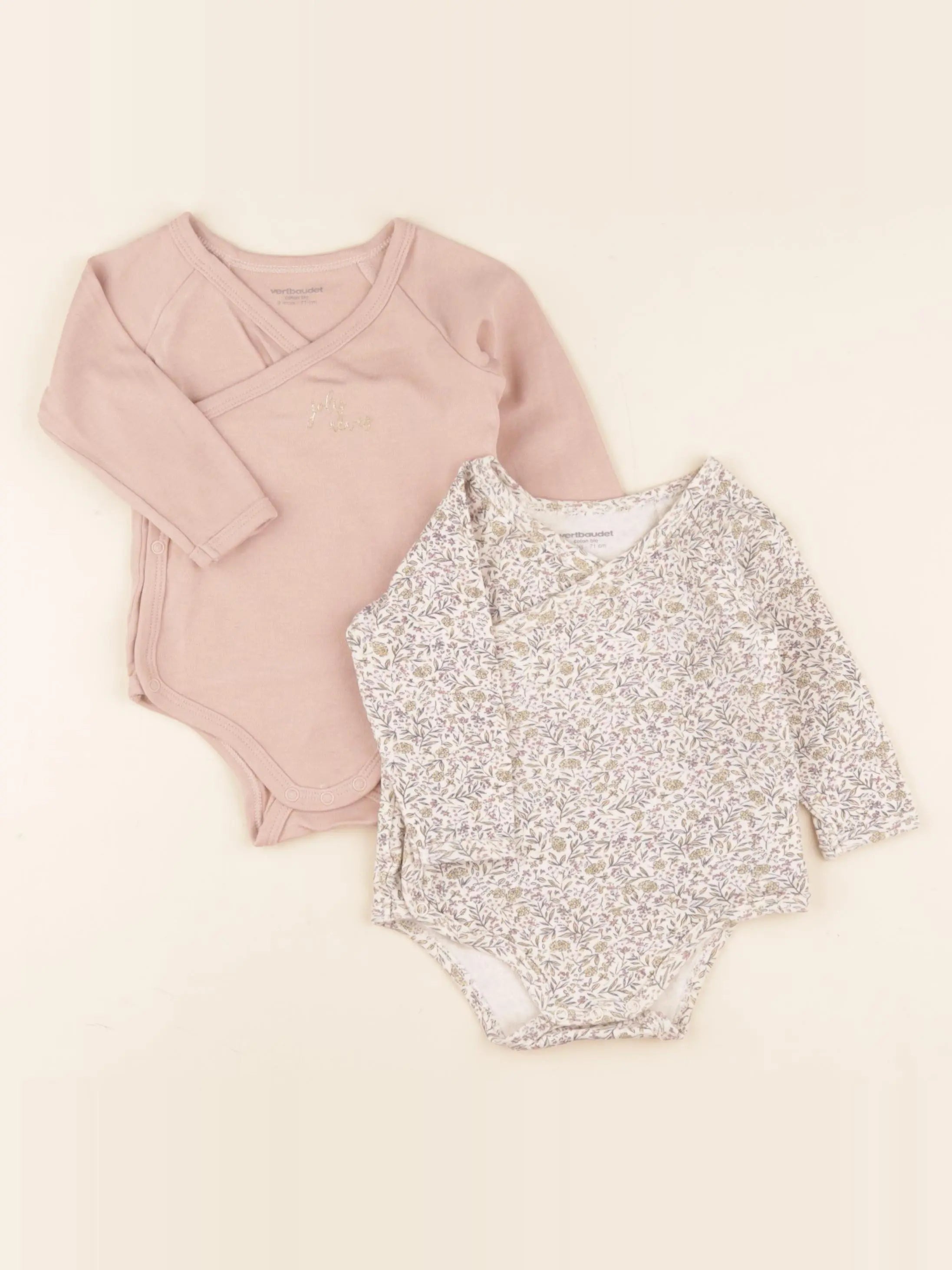 Vertbaudet - lot de 2 bodies en coton rose - 9 mois