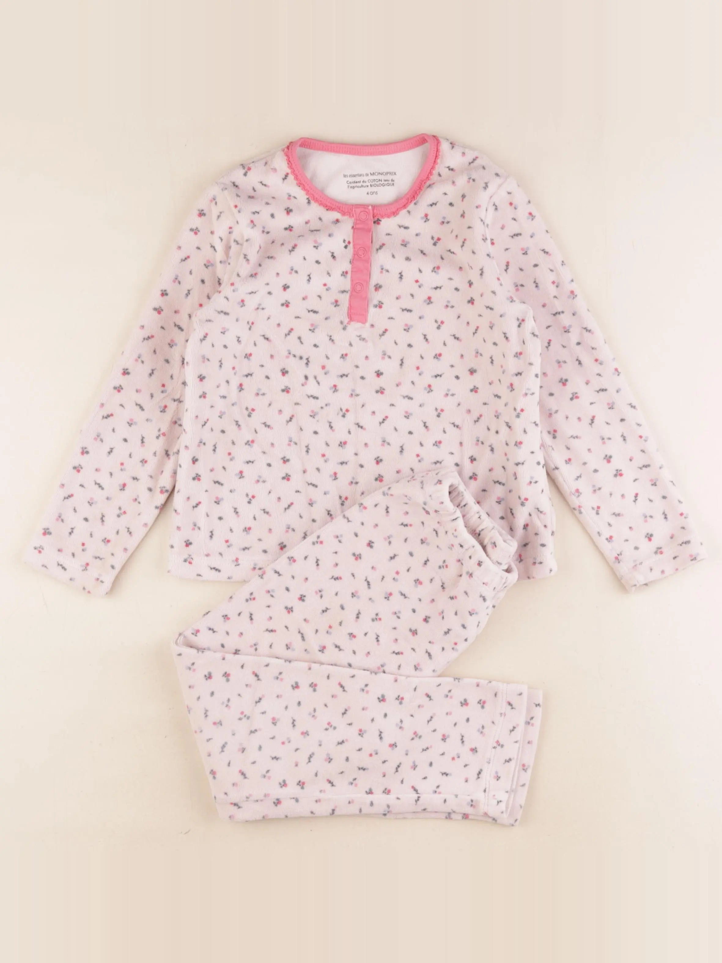 Monoprix - pyjama velours rose - 4 ans