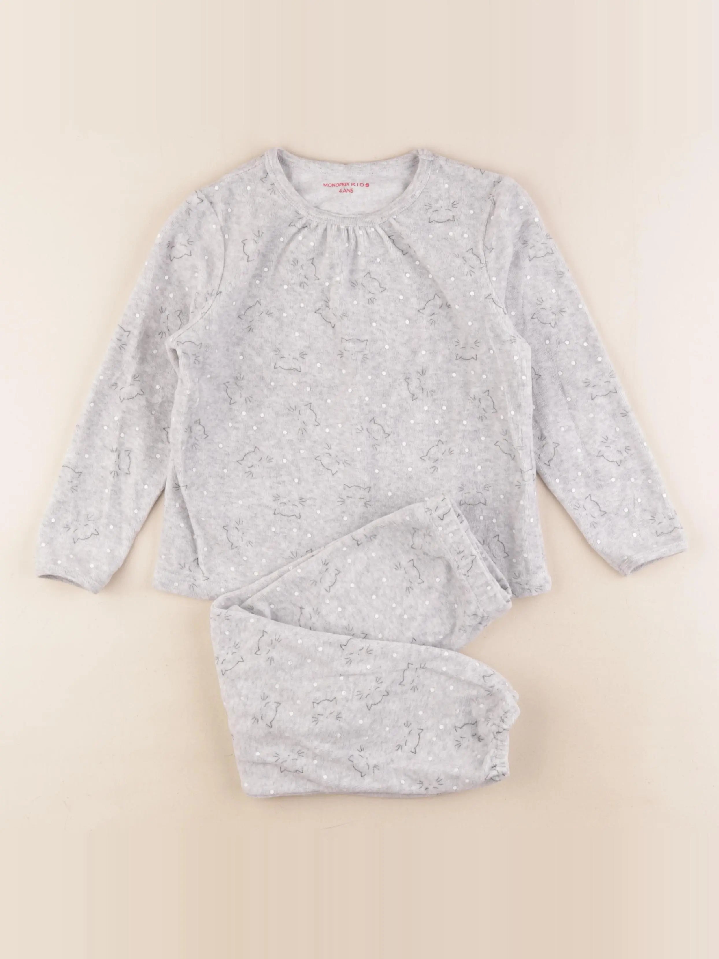 Monoprix - pyjama velours gris - 4 ans