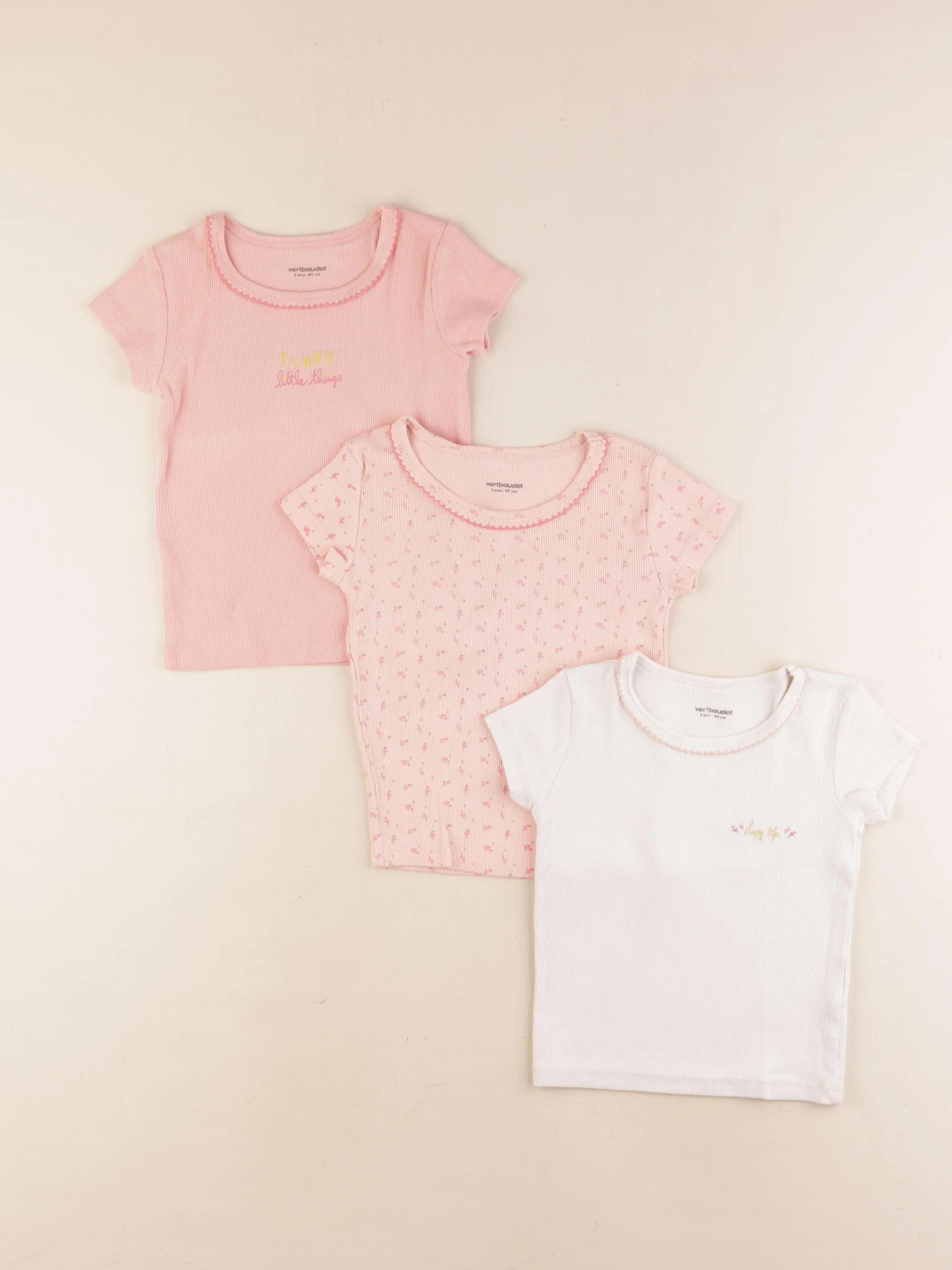 Vertbaudet - maillot de corps beige, rose - 3 ans
