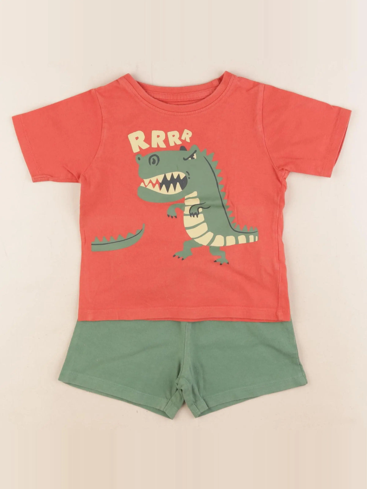 Vertbaudet - pyjama coton vert, orange - 3 ans