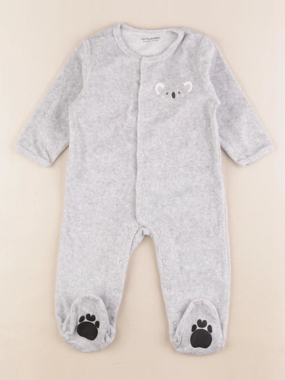 Vertbaudet - pyjama velours gris - 9 mois