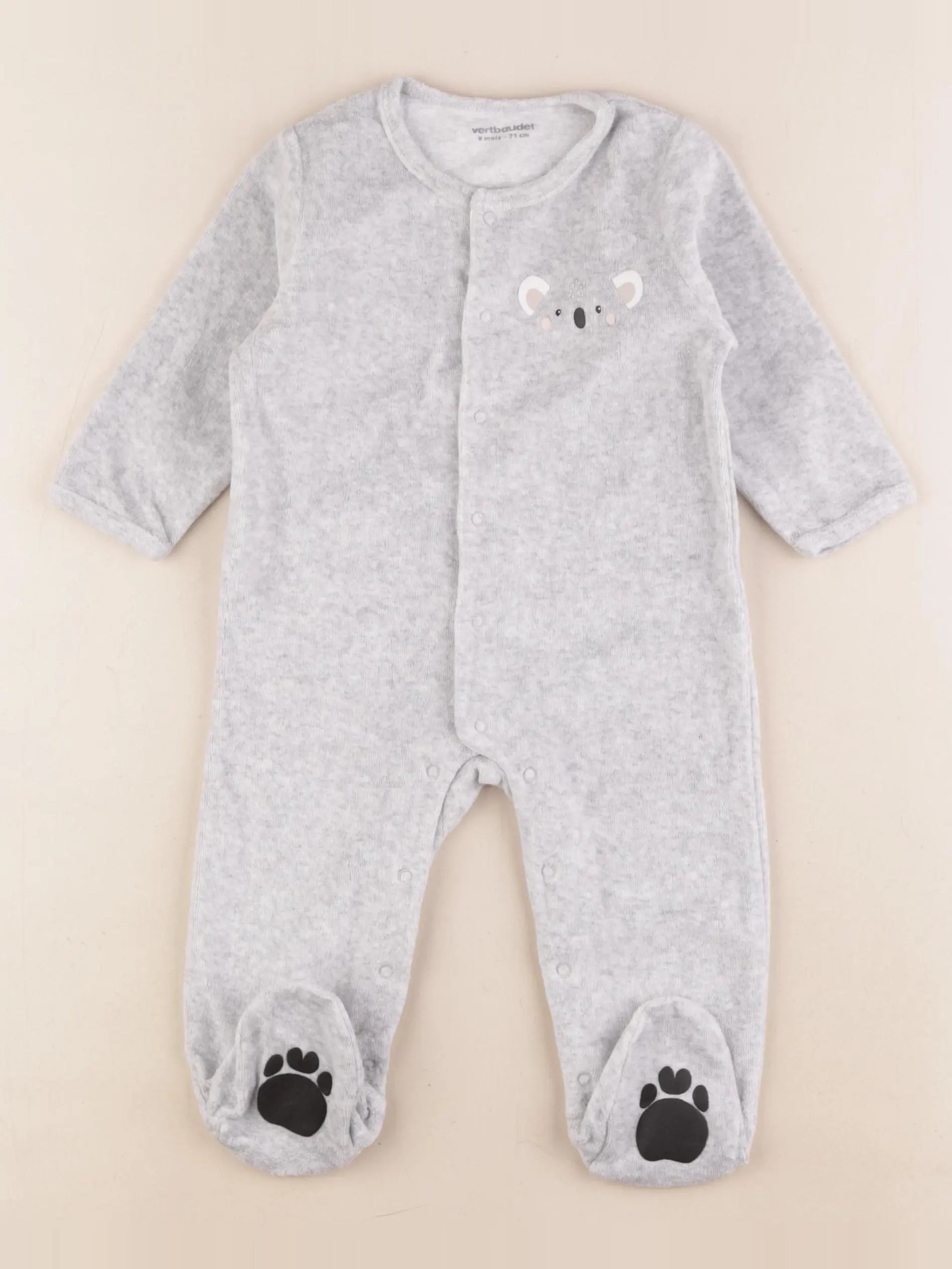 Vertbaudet - pyjama velours gris - 9 mois