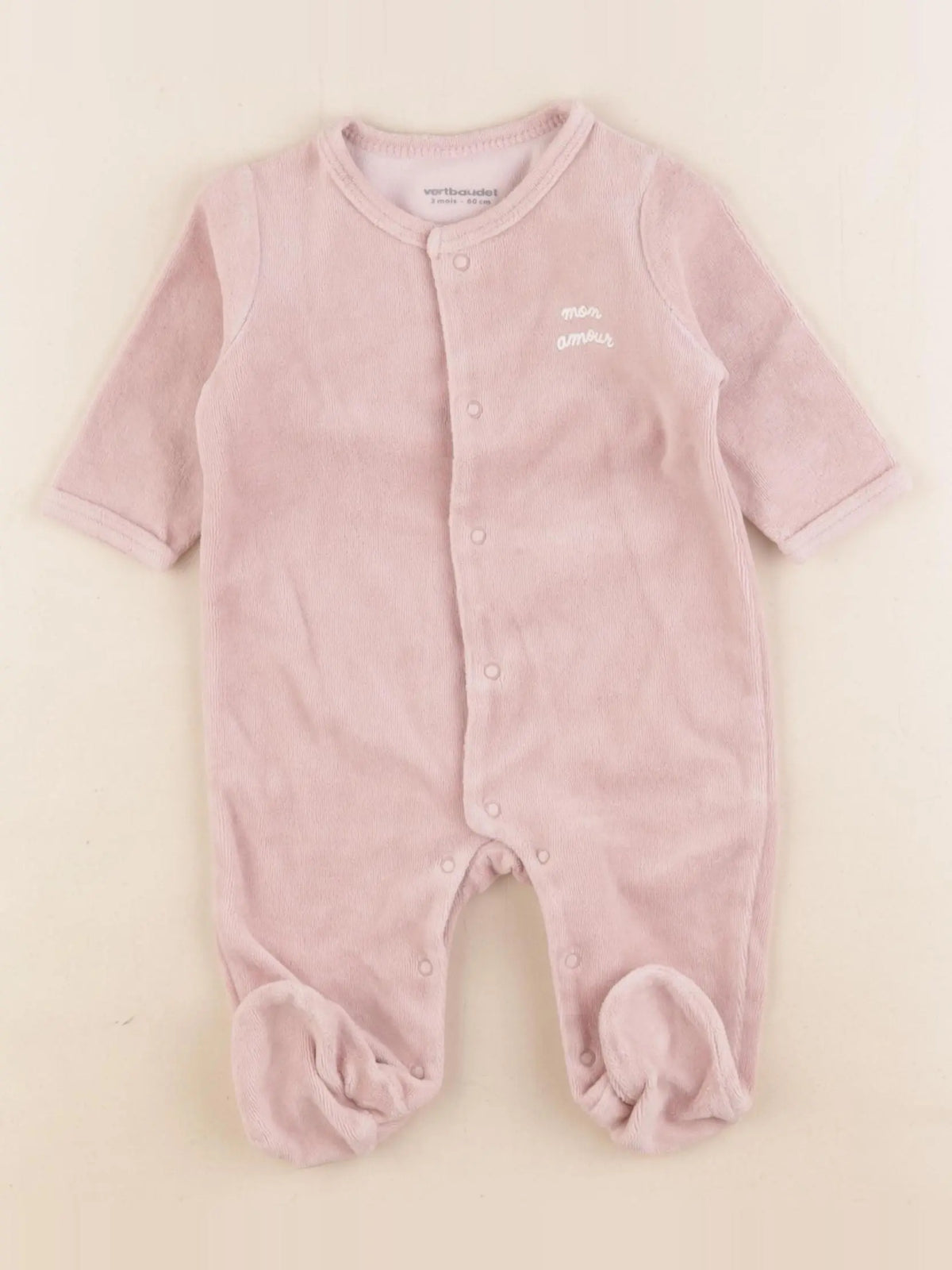 Vertbaudet - pyjama velours rose - 1 mois