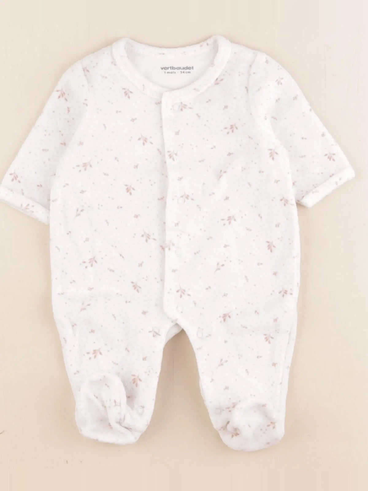 Vertbaudet - pyjama velours blanc, rose - 1 mois