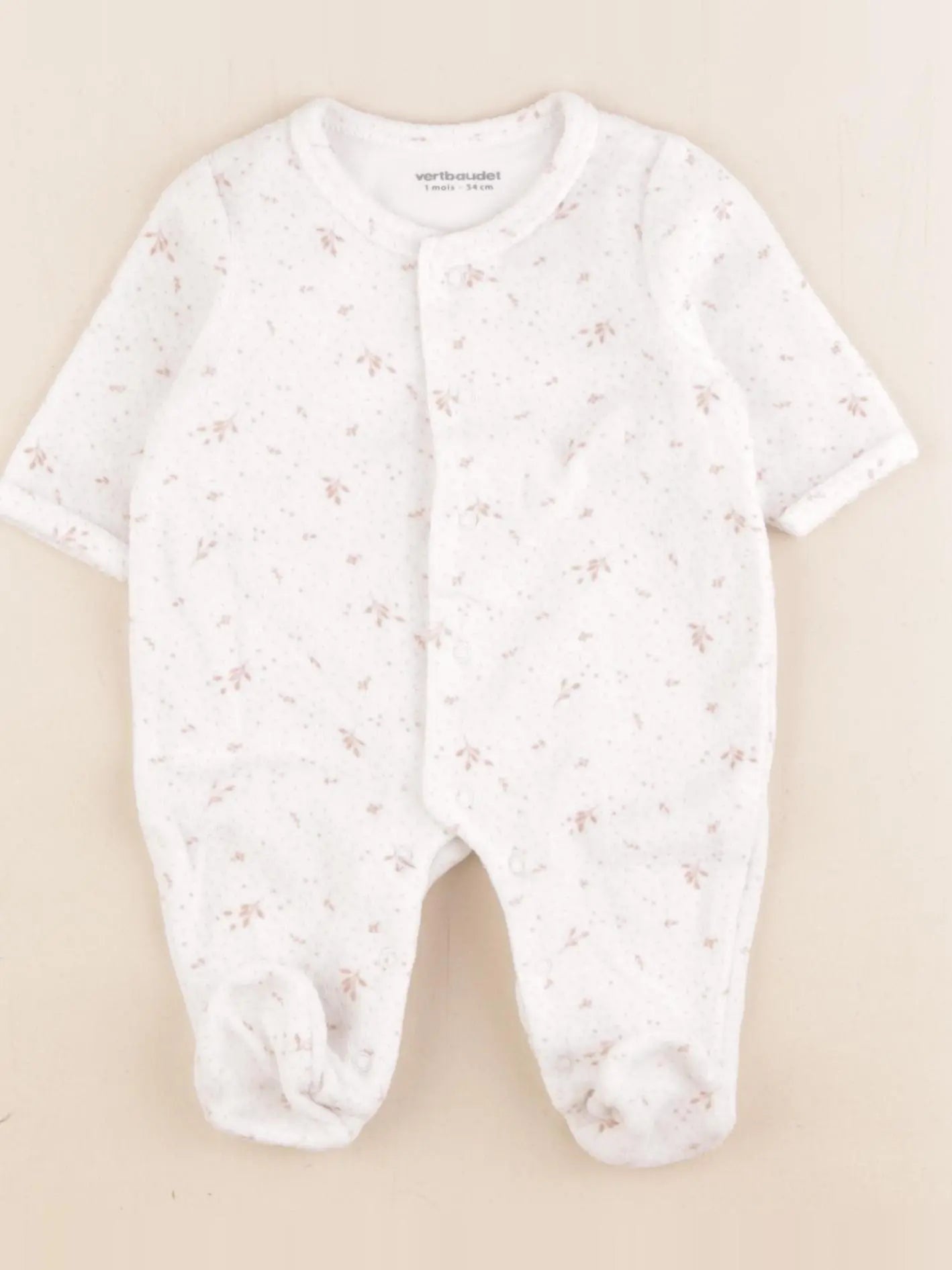 Vertbaudet - pyjama velours blanc, rose - 1 mois