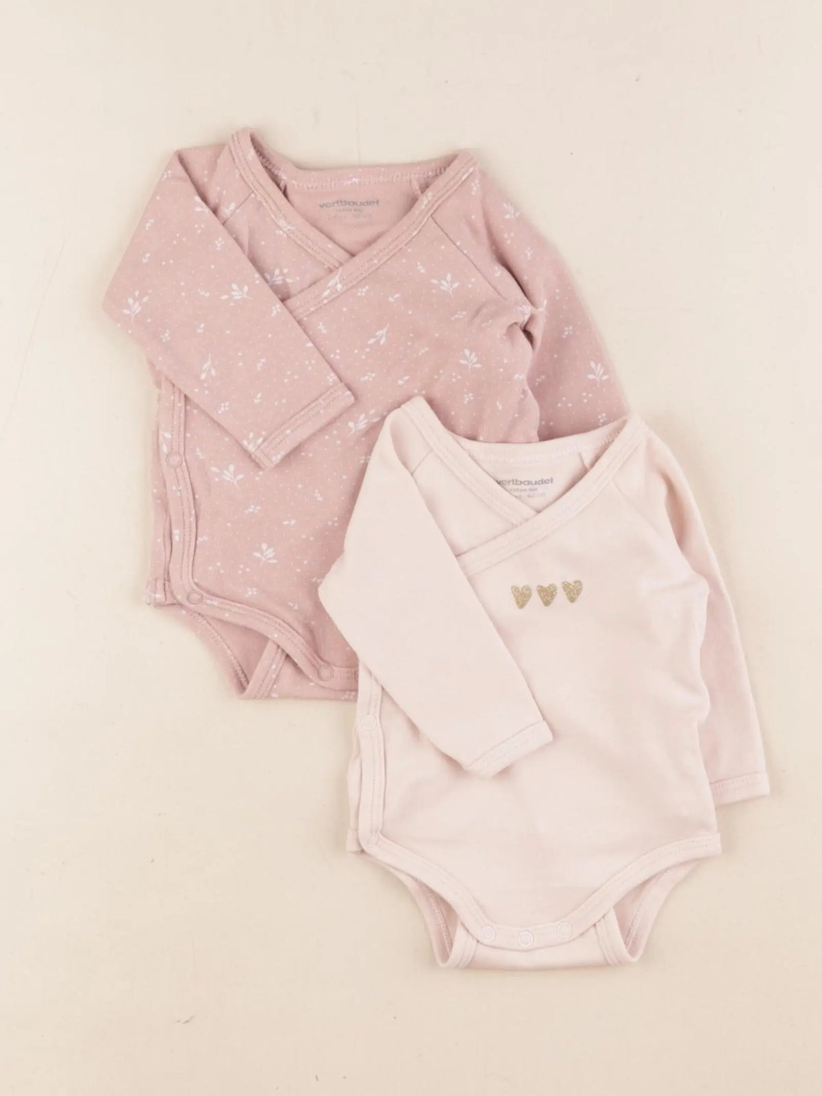 Vertbaudet - lot de 2 bodies en coton rose - 3 mois