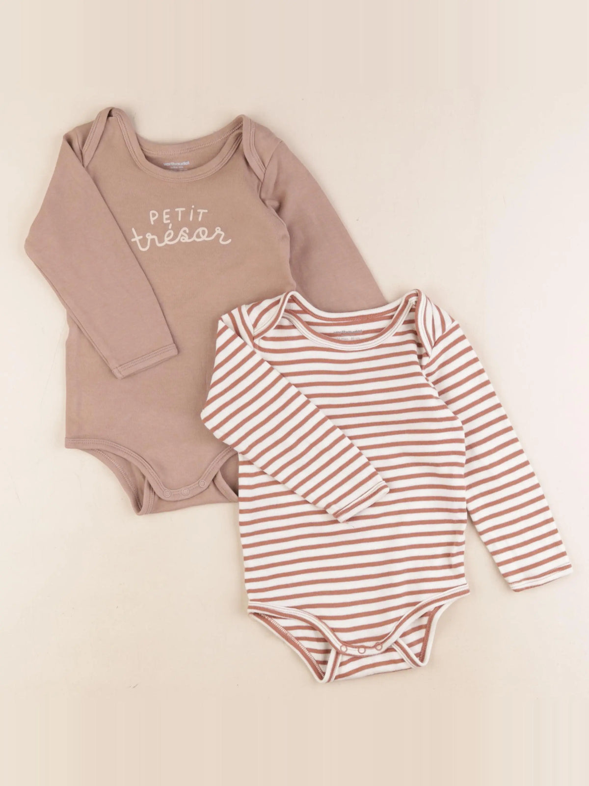 Vertbaudet - lot de 2 bodies en coton marron - 24 mois