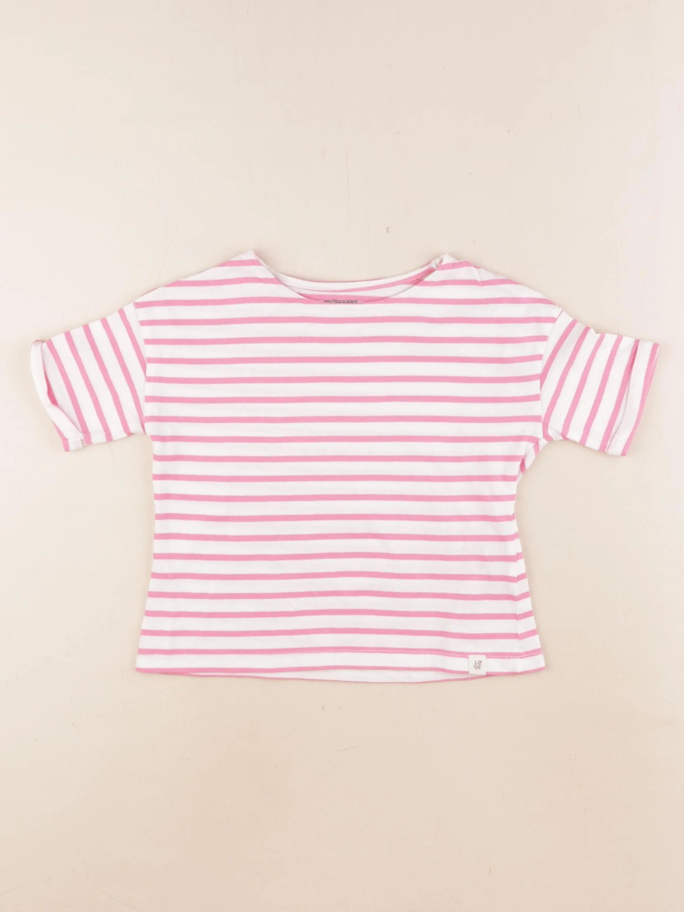 Vertbaudet - tee-shirt blanc, rose - 4 ans