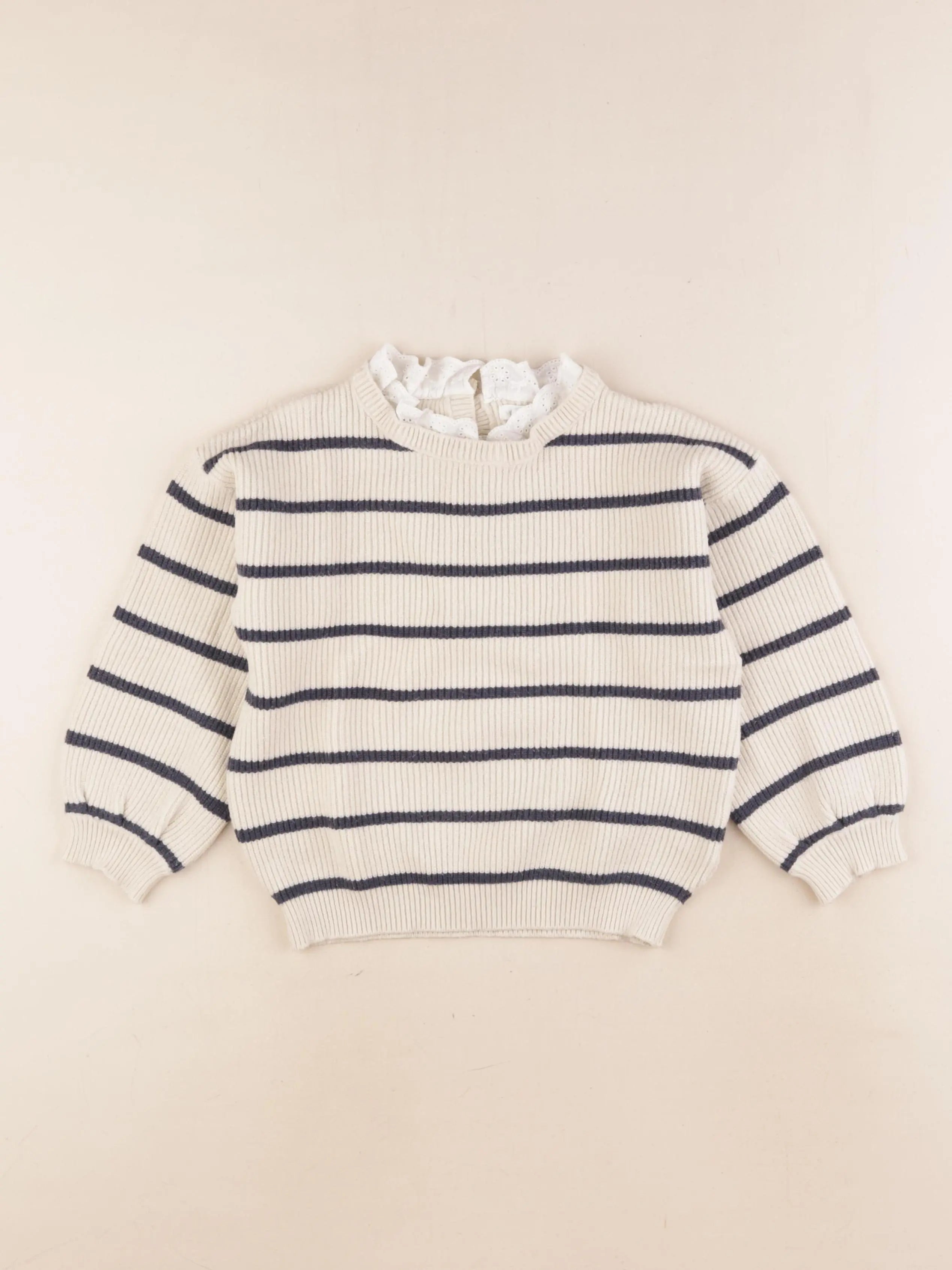 Vertbaudet - pull blanc, bleu - 6 ans