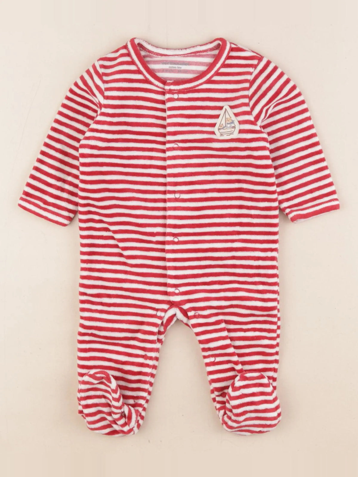 Vertbaudet - pyjama velours blanc, rouge - 3 mois