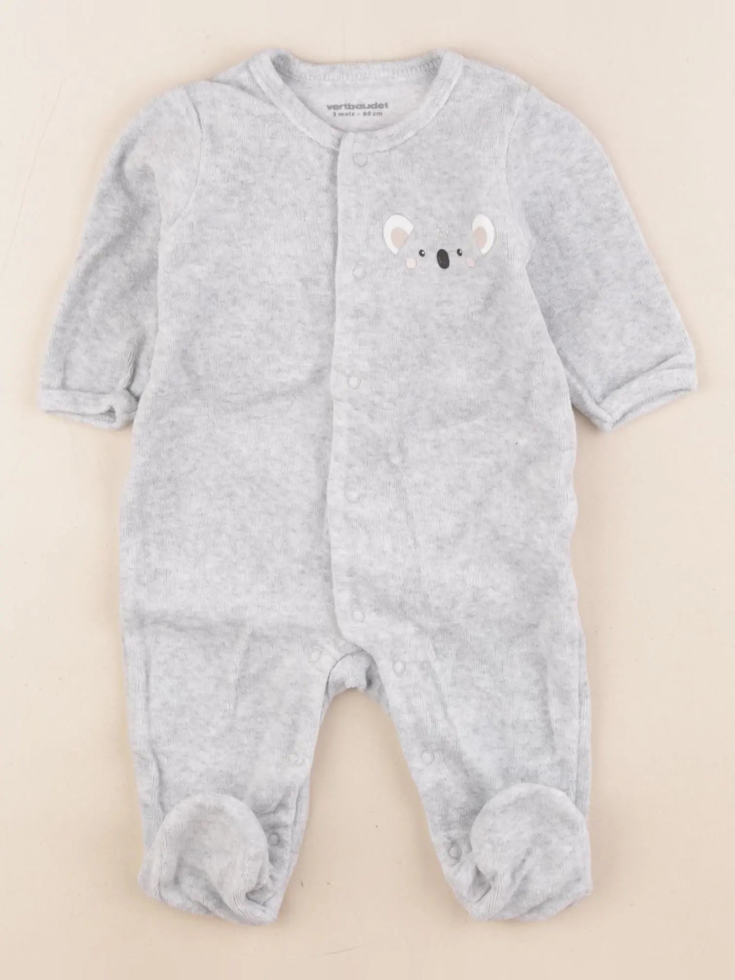 Vertbaudet - pyjama velours gris - 3 mois