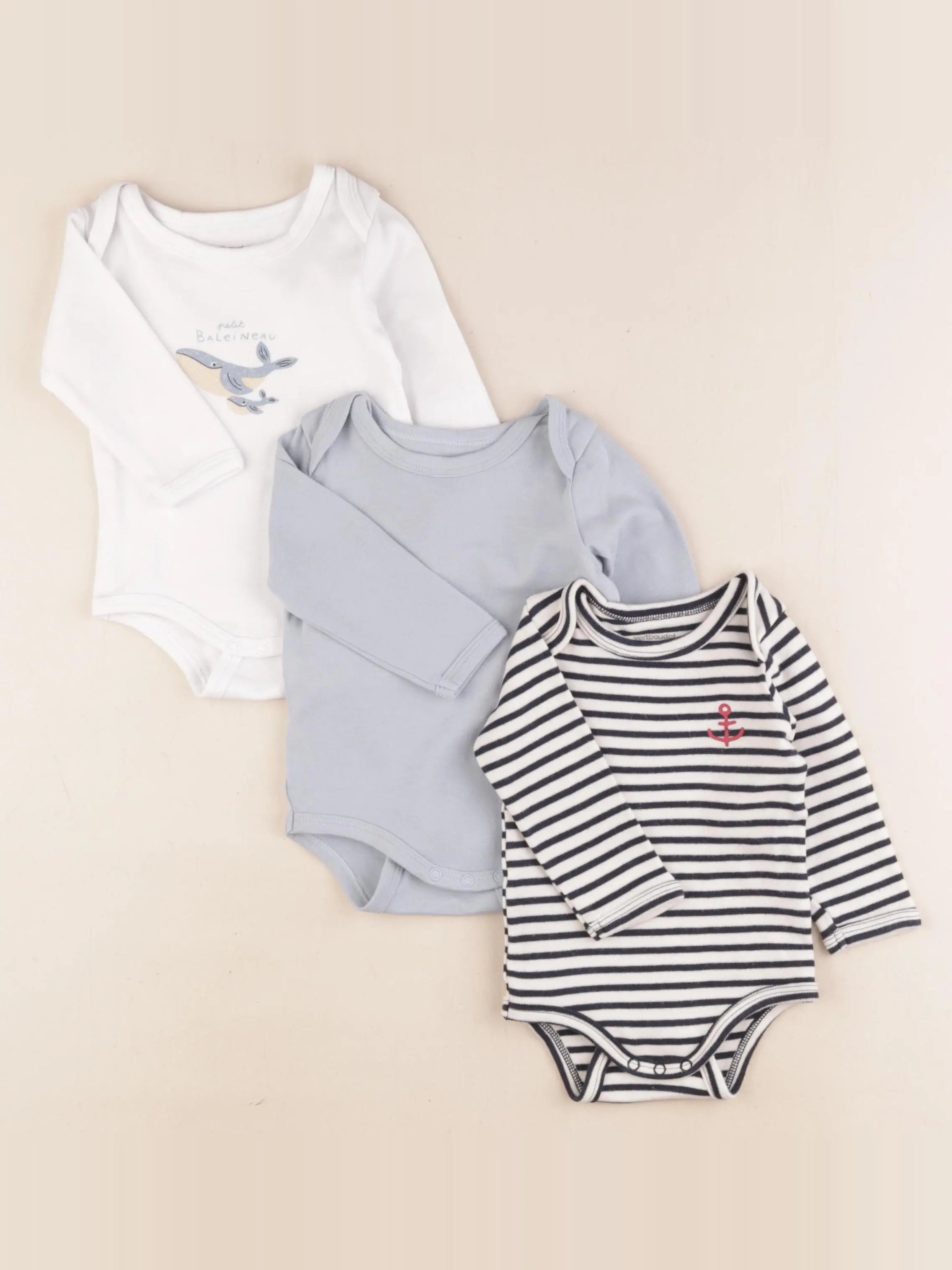 Vertbaudet - lot de 3 bodies en coton multicolore - 6 mois