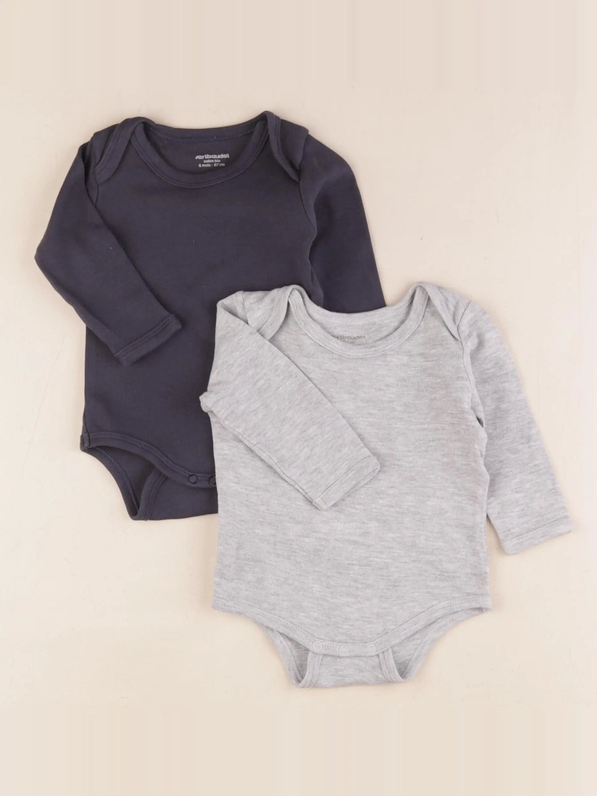 Vertbaudet - lot de 2 bodies en coton gris, bleu - 6 mois