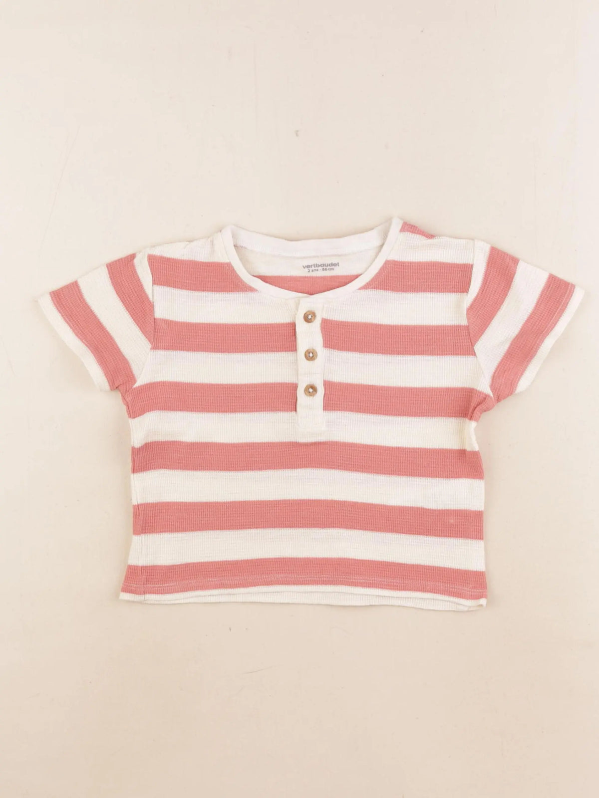 Vertbaudet - tee-shirt beige, rose - 2 ans