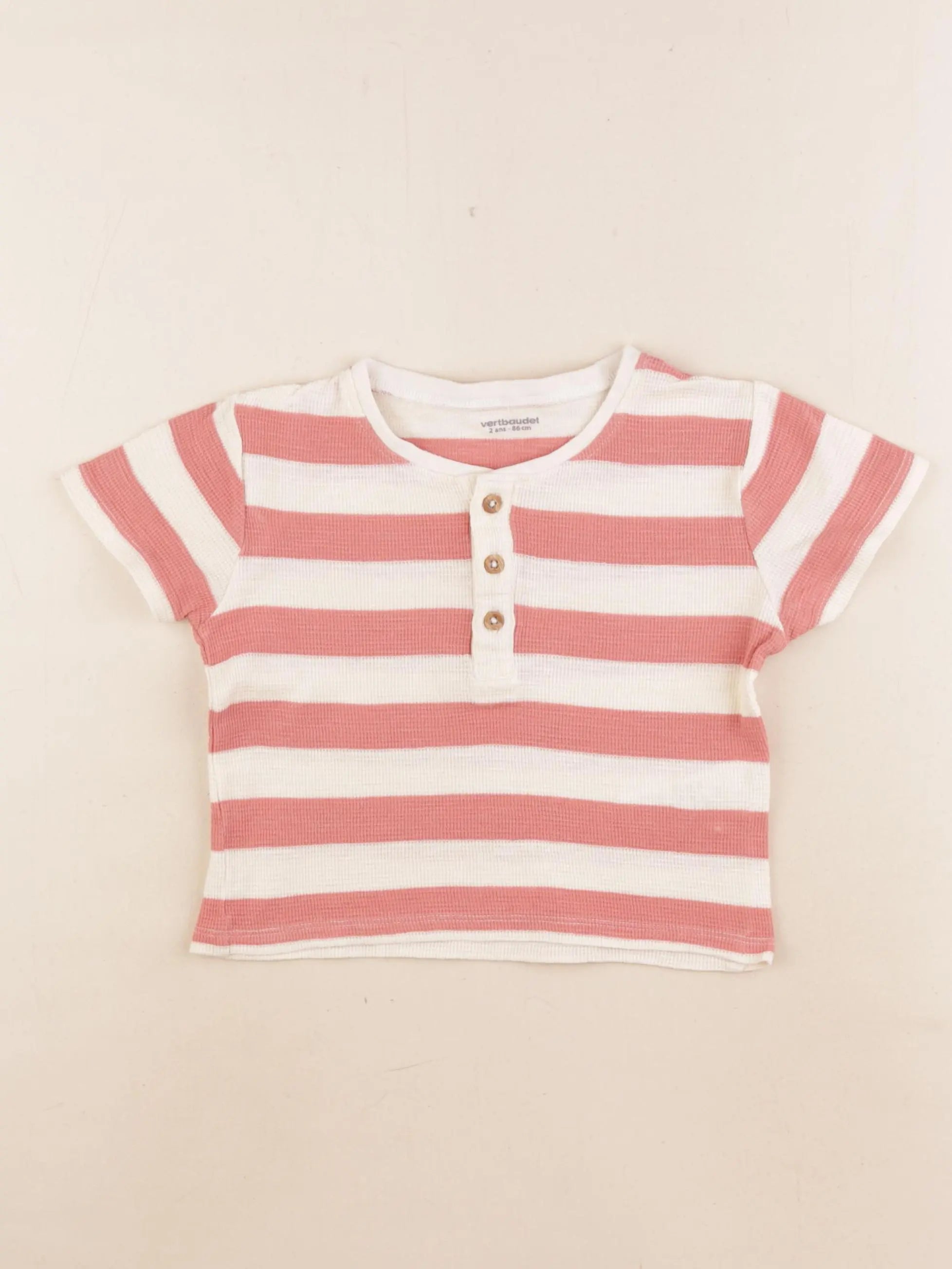 Vertbaudet - tee-shirt beige, rose - 2 ans