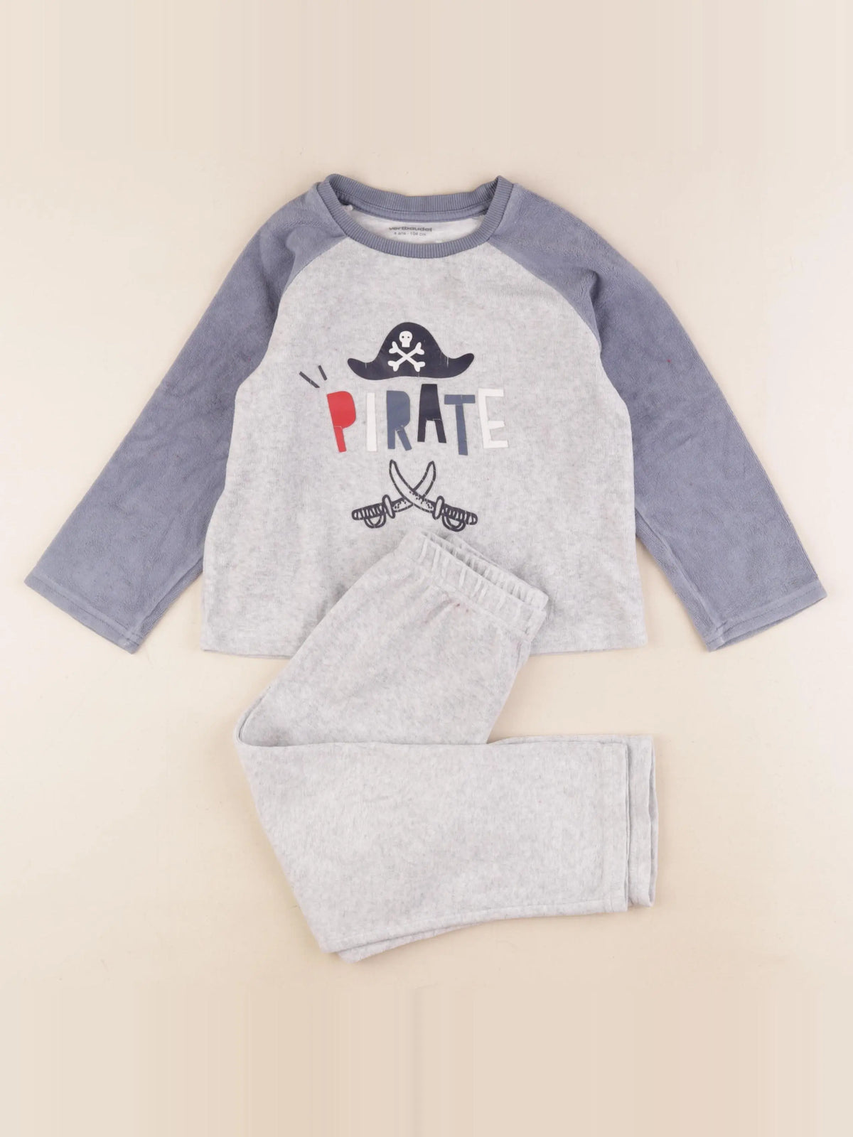 Vertbaudet - pyjama velours gris - 4 ans