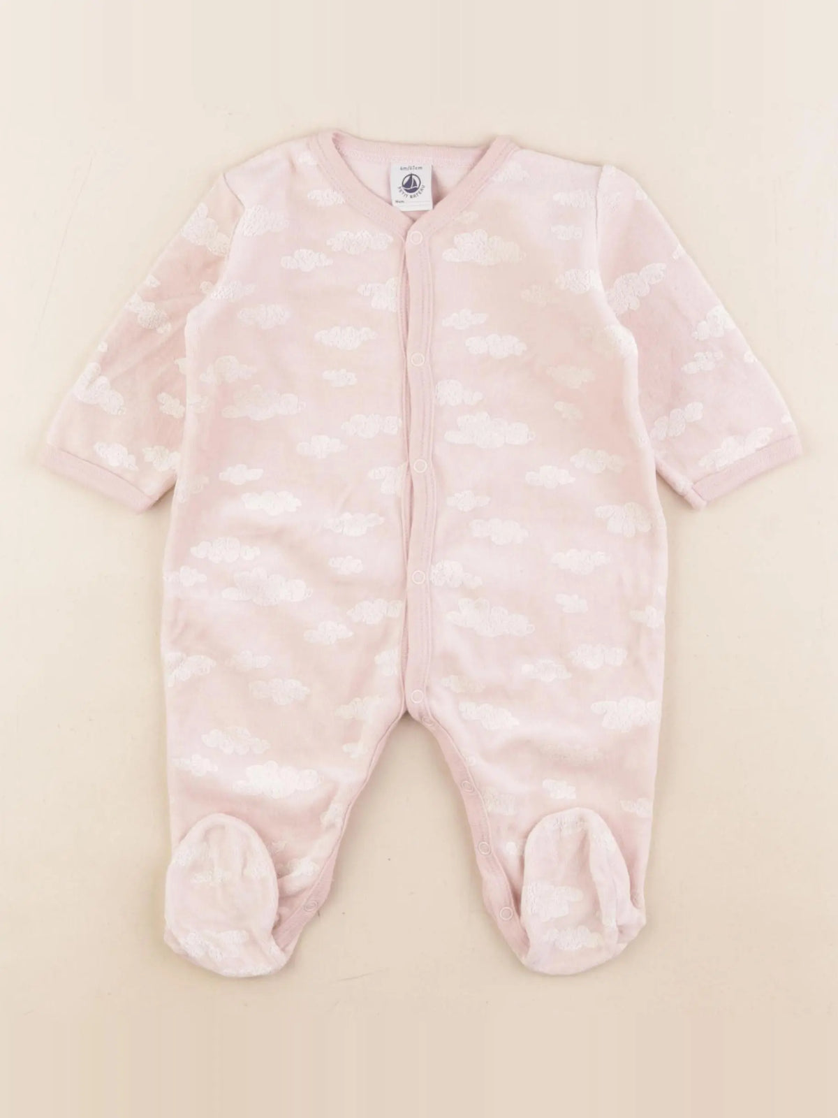 Petit Bateau - pyjama velours rose - 6 mois