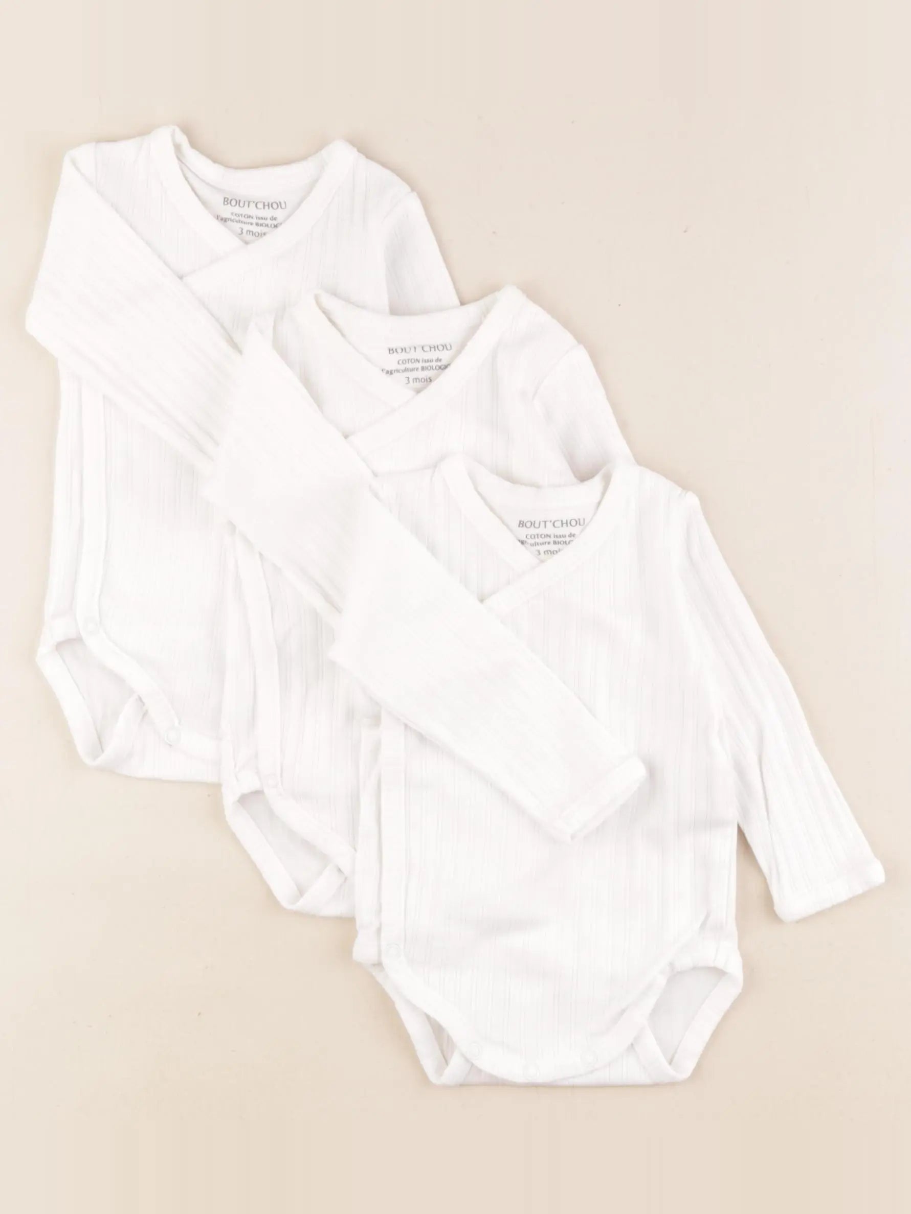 Boutchou - lot de 3 bodies en coton blanc - 3 mois