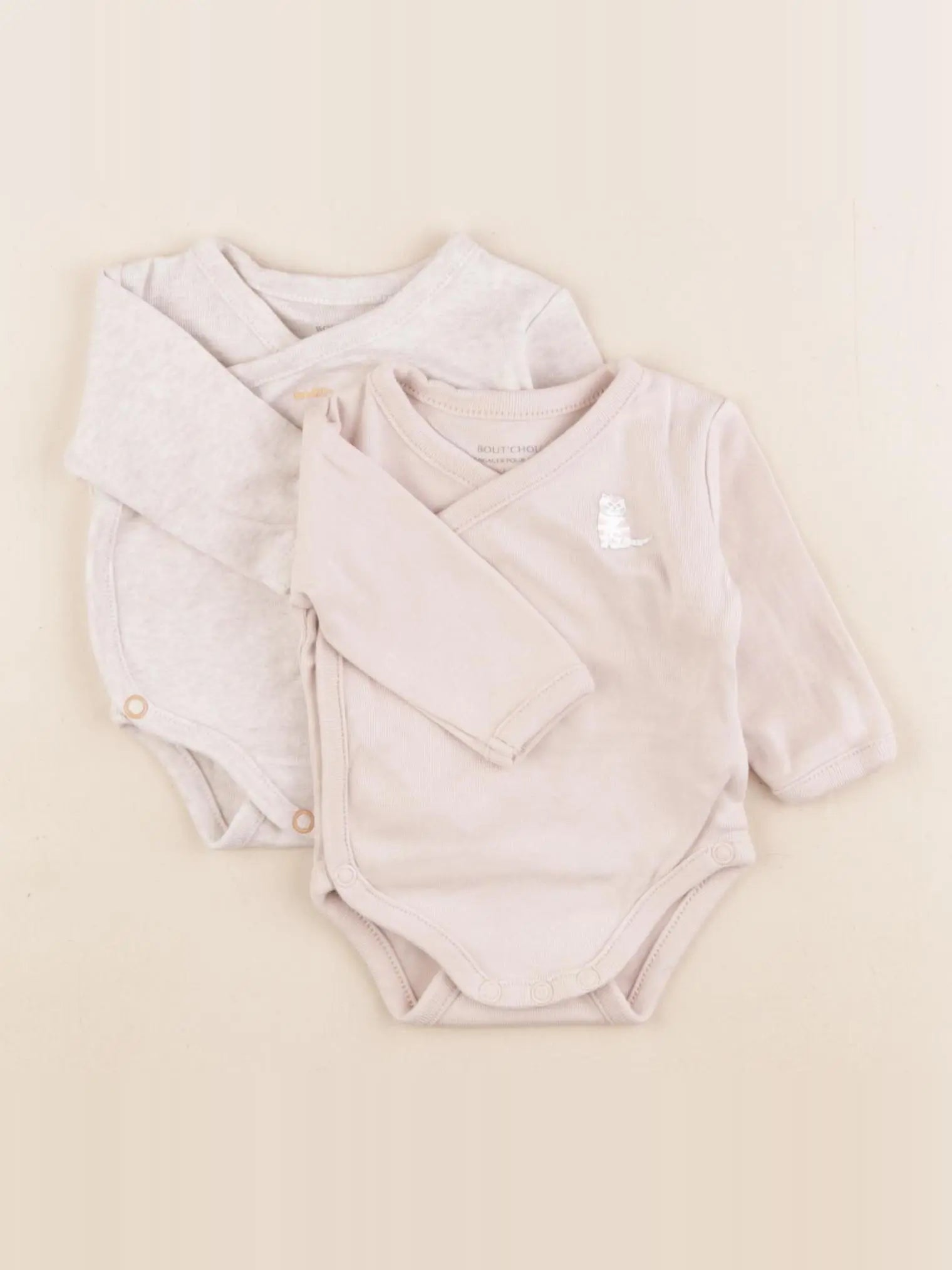 Boutchou - lot de 2 bodies en coton beige - 1 mois