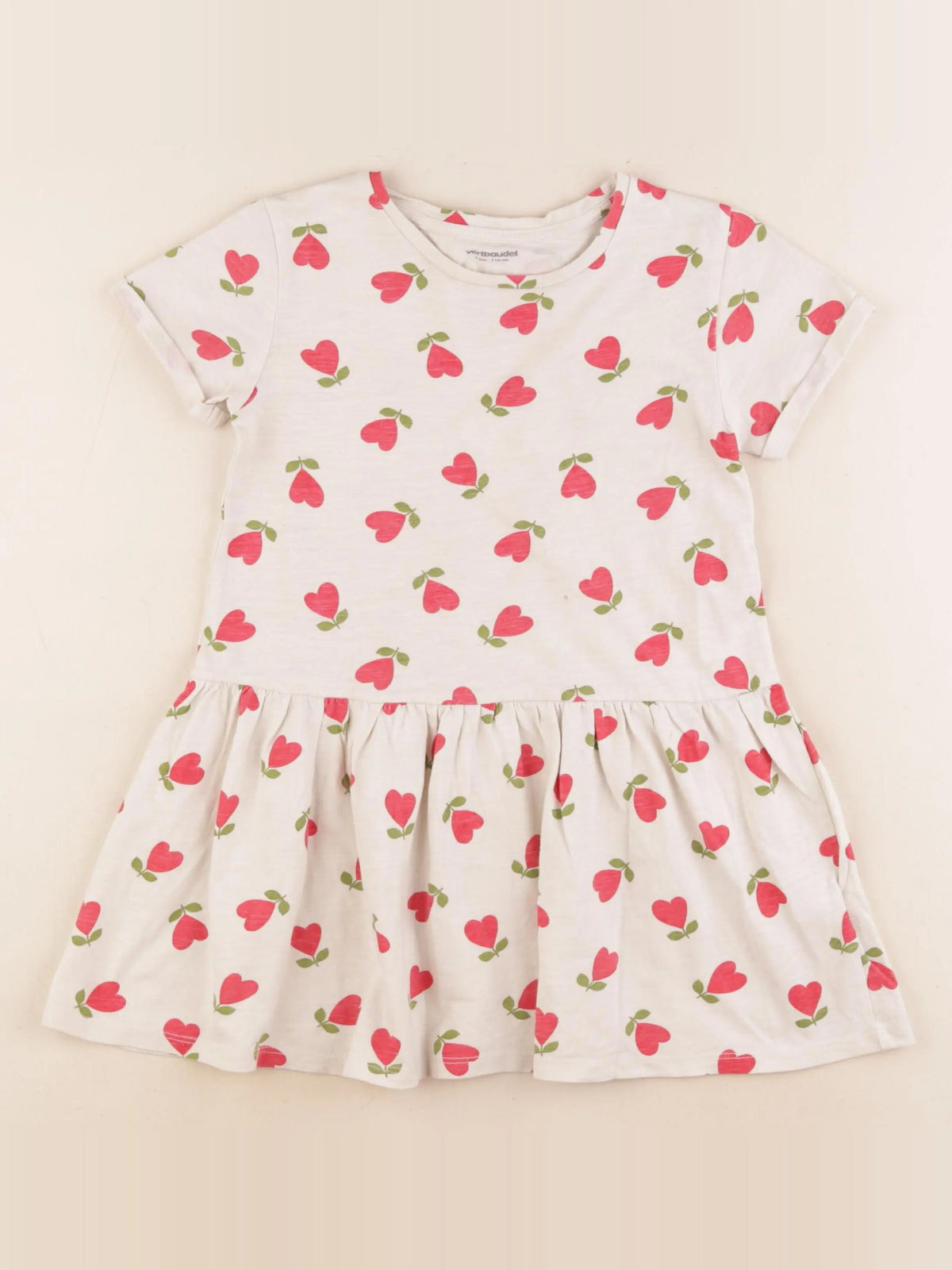 Vertbaudet - robe beige, rouge - 5 ans