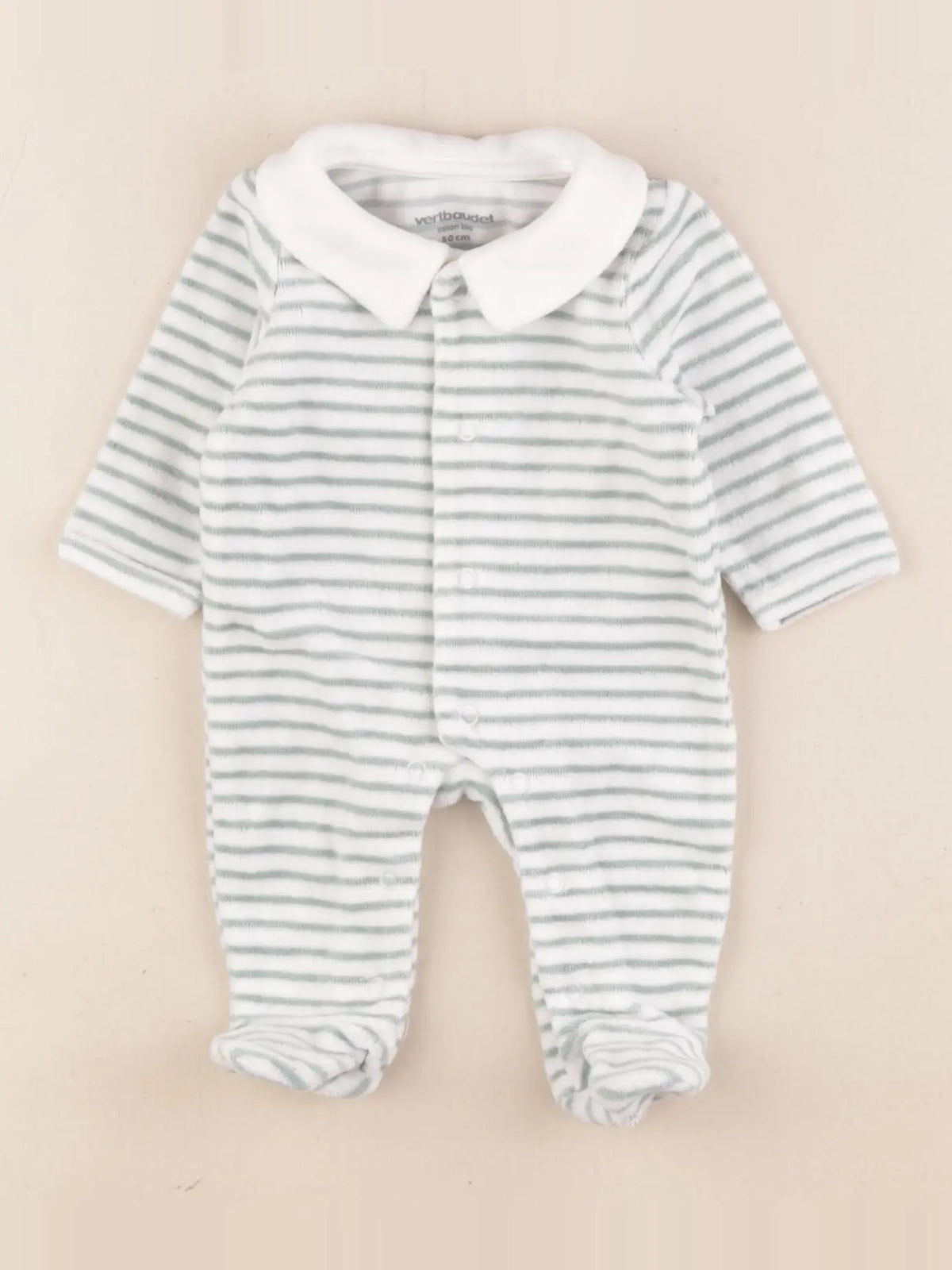 Vertbaudet - pyjama velours blanc, vert - 0 mois