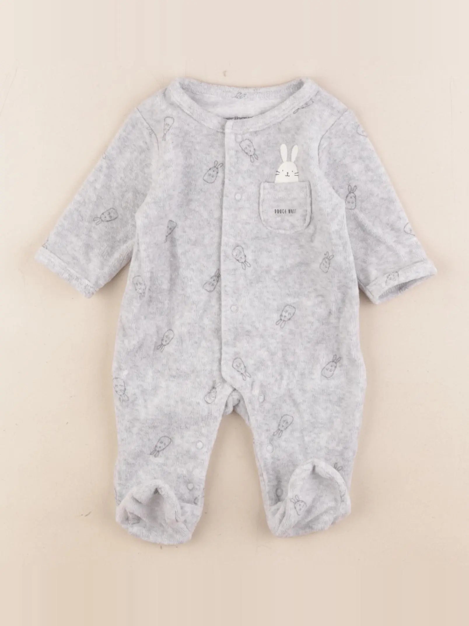 Vertbaudet - pyjama velours gris - 1 mois