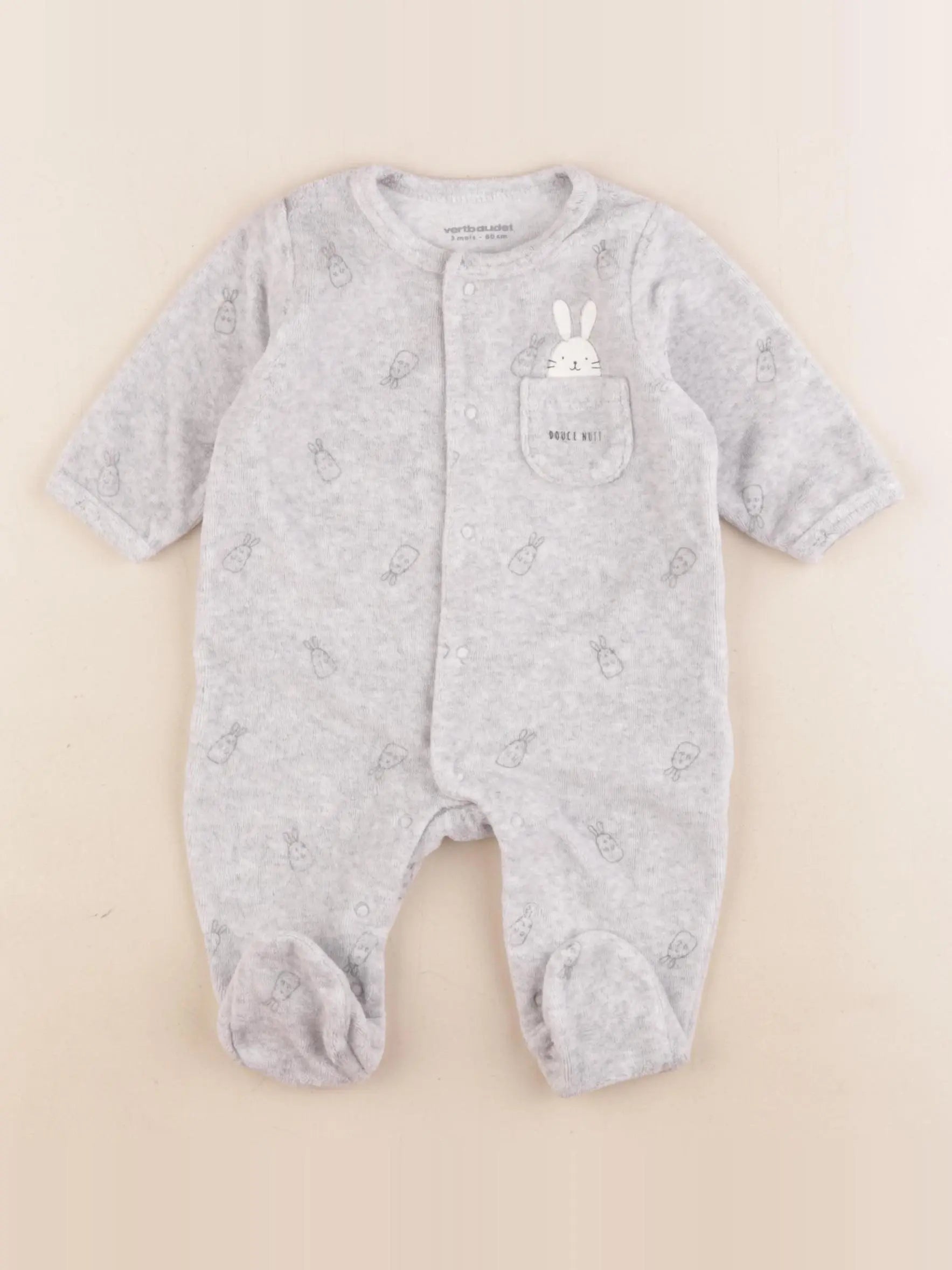 Vertbaudet - pyjama velours gris - 3 mois