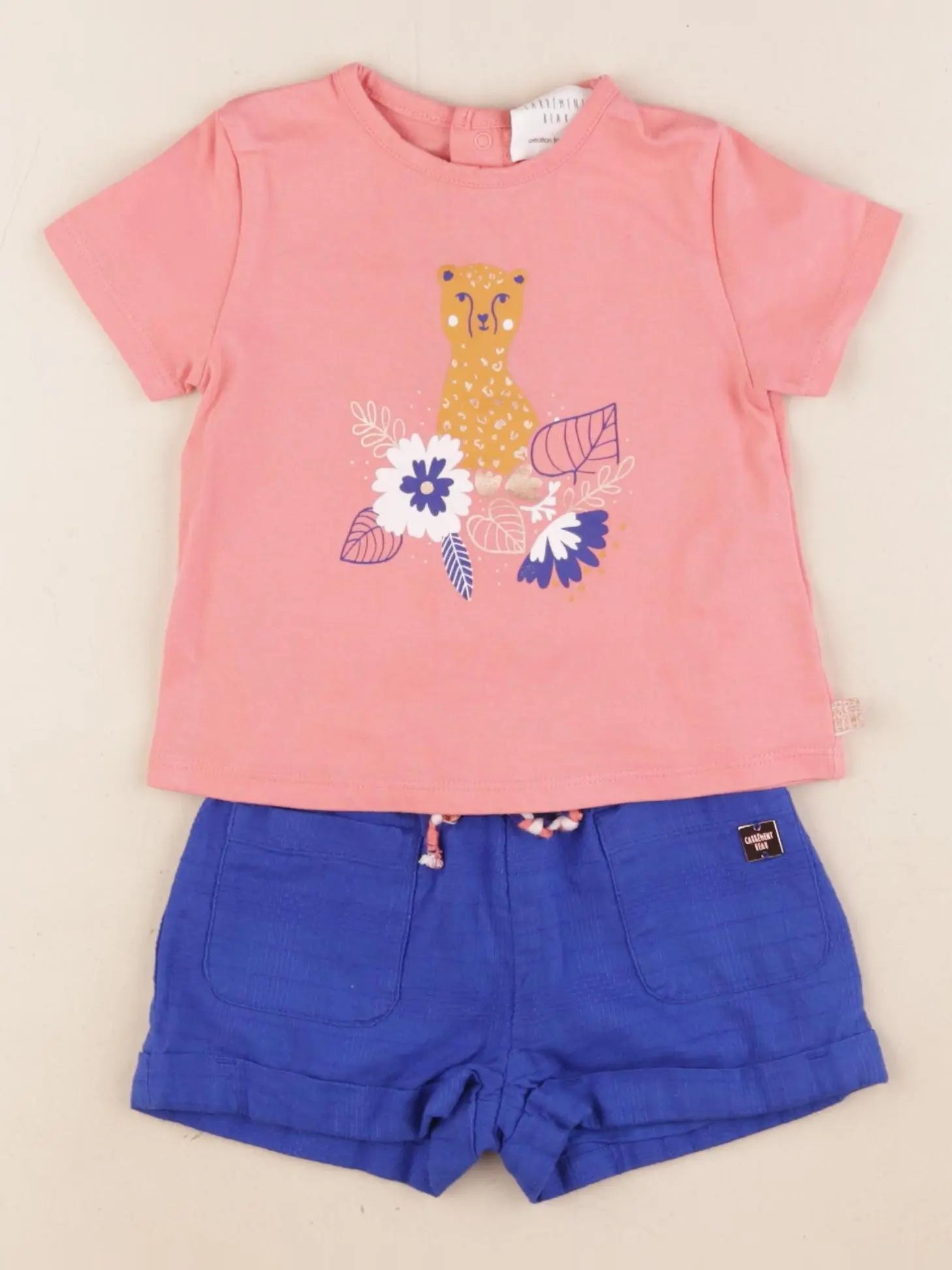 Carrément Beau - ensemble bleu, orange - 6 mois