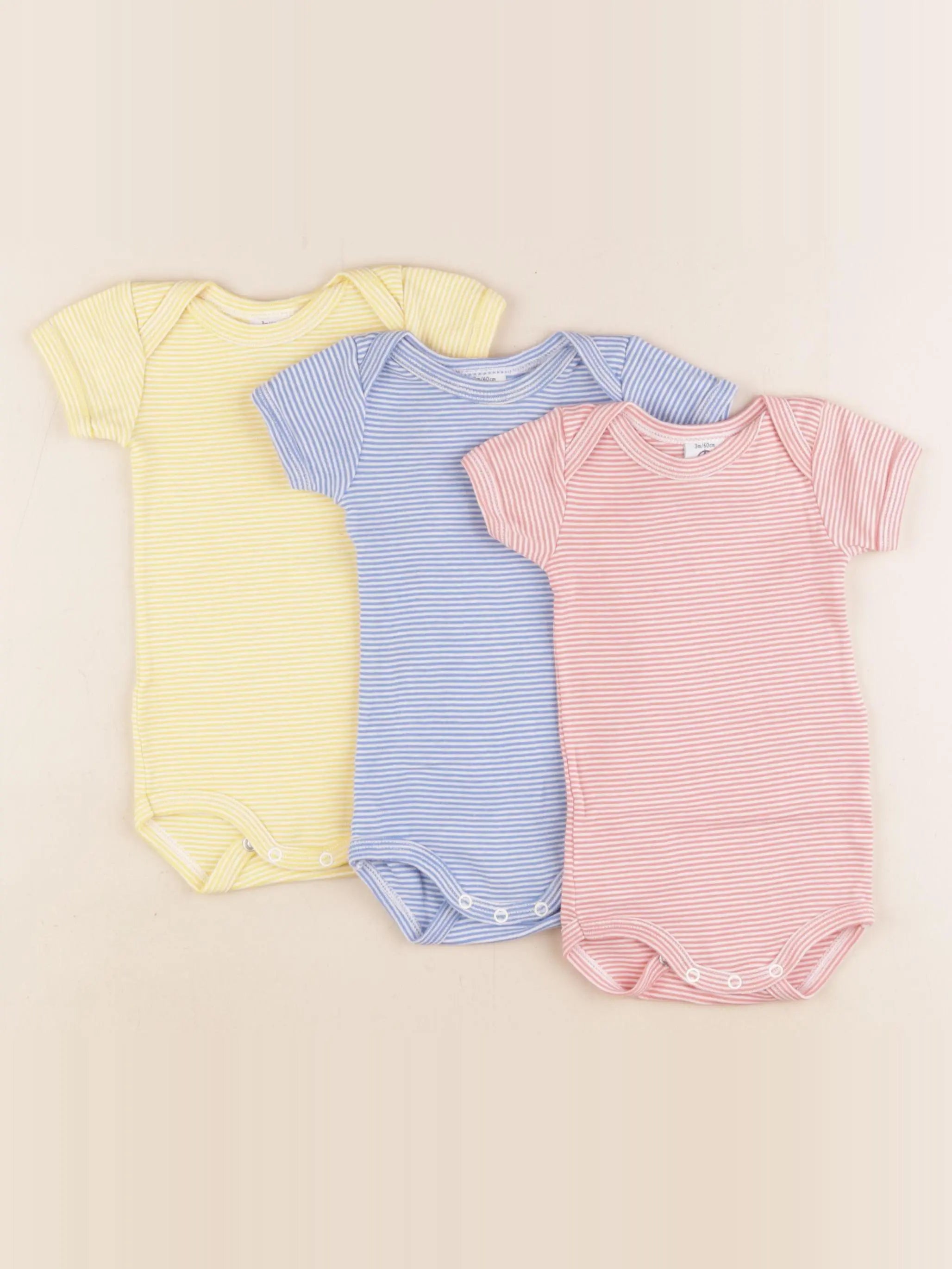 Petit Bateau - lot de 3 bodies en coton jaune, bleu, rose - 3 mois