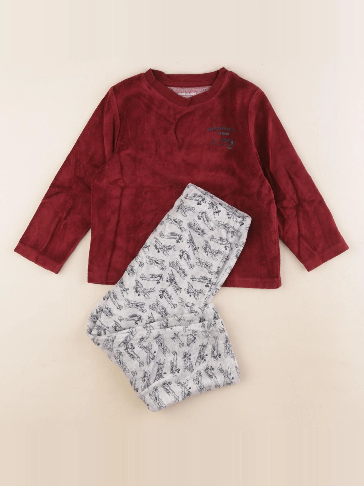Vertbaudet - pyjama velours gris, rouge - 4 ans